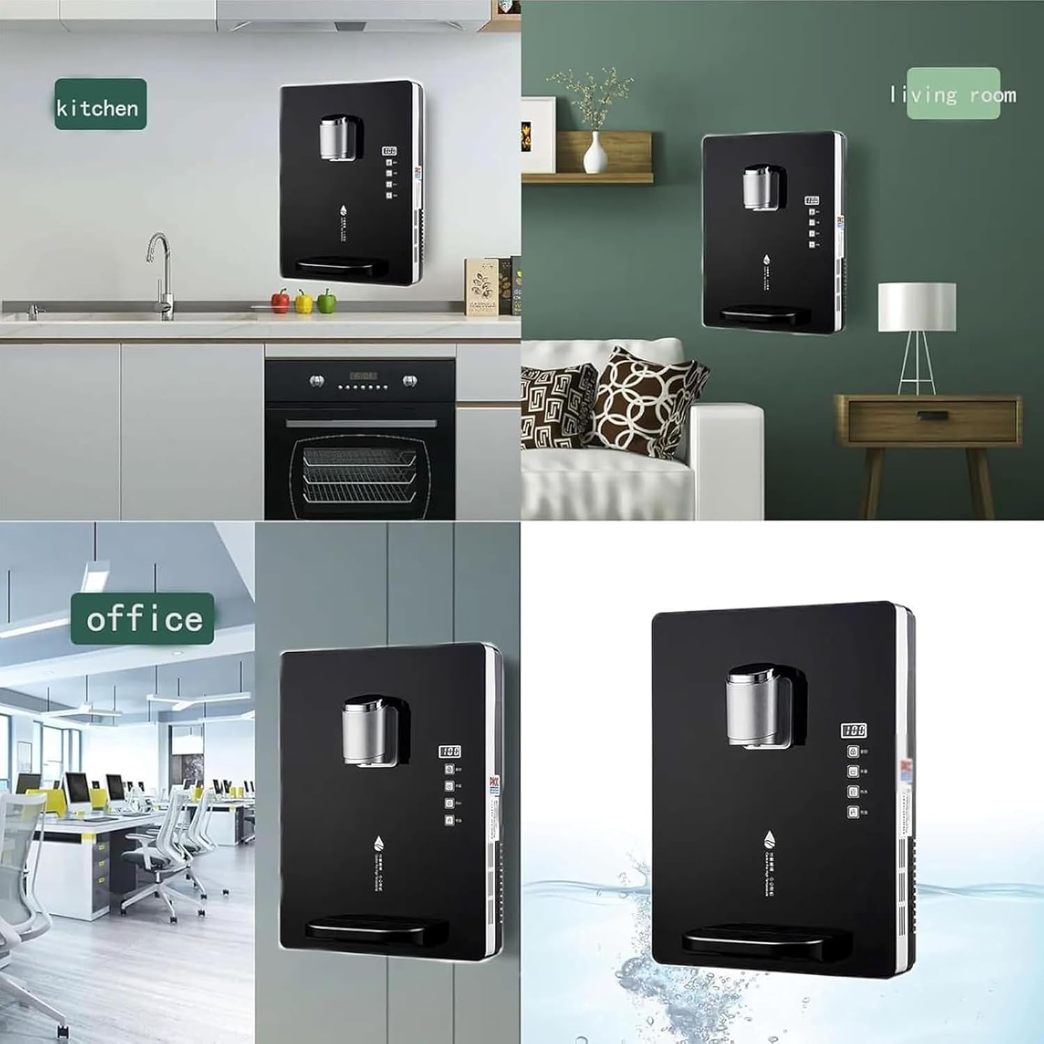 An der Wand montierter, netzgespeister Wasserspender, intelligenter Trinkwasserspender mit doppelter Temperaturregelung, 30 l/h Haushaltswasserkessel, drei Sekunden schnelles Aufheizen(Black)