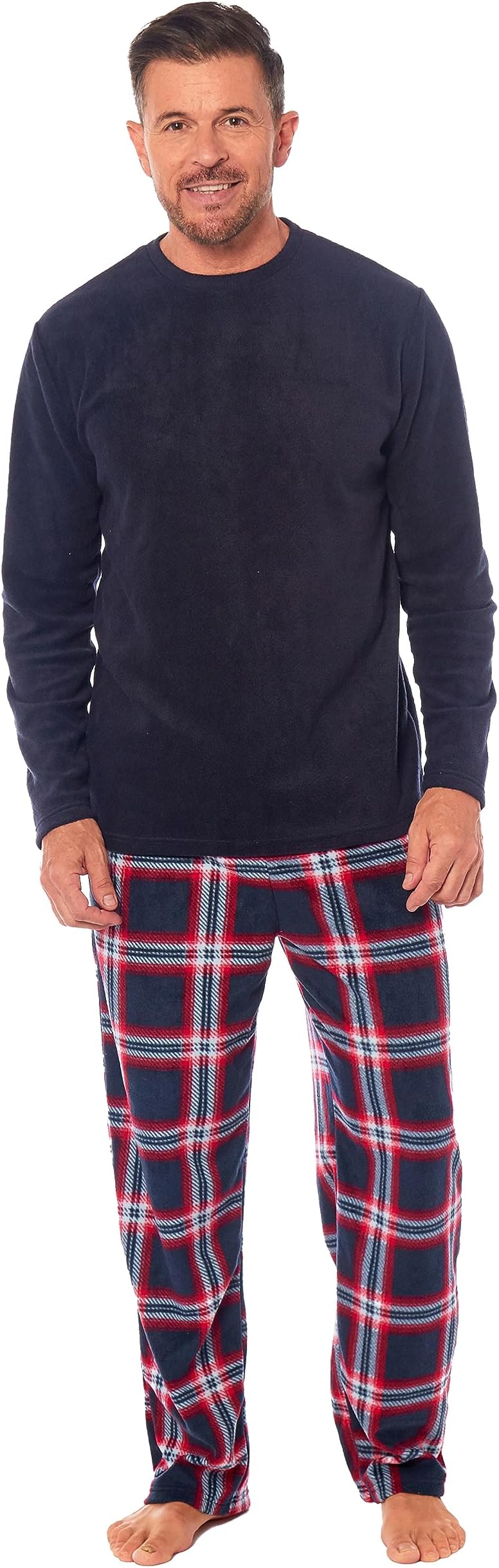Toro RoccoMens Fleece Pyjama Set Long-Sleeve Soft PJ Sleepwear Nightwear Top and With Check Pants Warm Winter Comfortable Men Pjs
