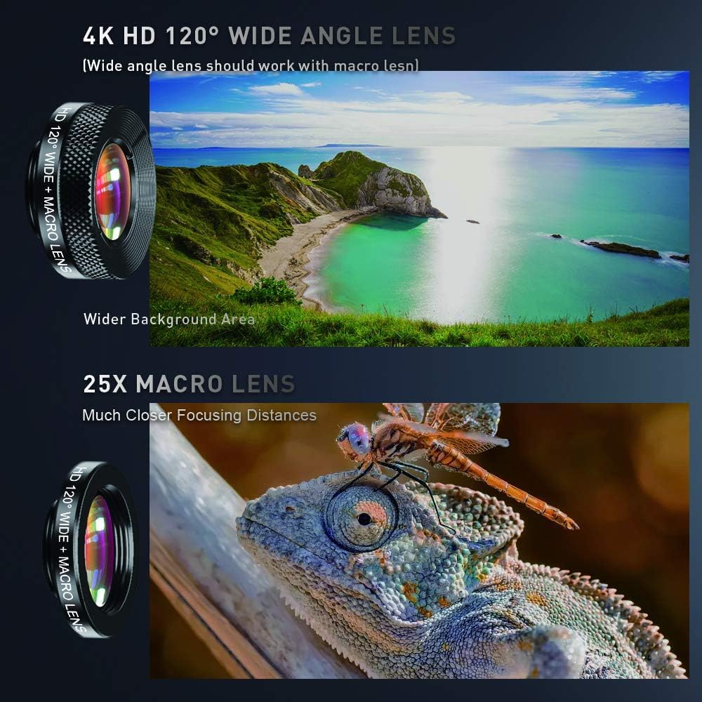 APEXEL Phone Lens Kits - 22x Teleobjektiv / 205° Fisheye-Objektiv / 120° Weitwinkelobjektiv / 20x Makroobjektiv/Stativ für iPhone Samsung, Huawei, Xiaomi und die meisten Anderen