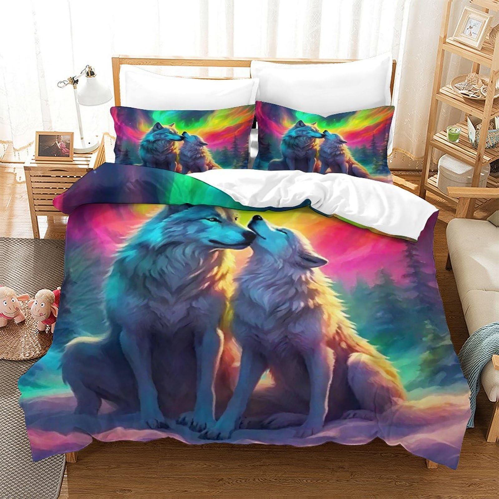 Parure de lit loup 3D hypoallergénique en microfibre douce avec zip invisible 200x200