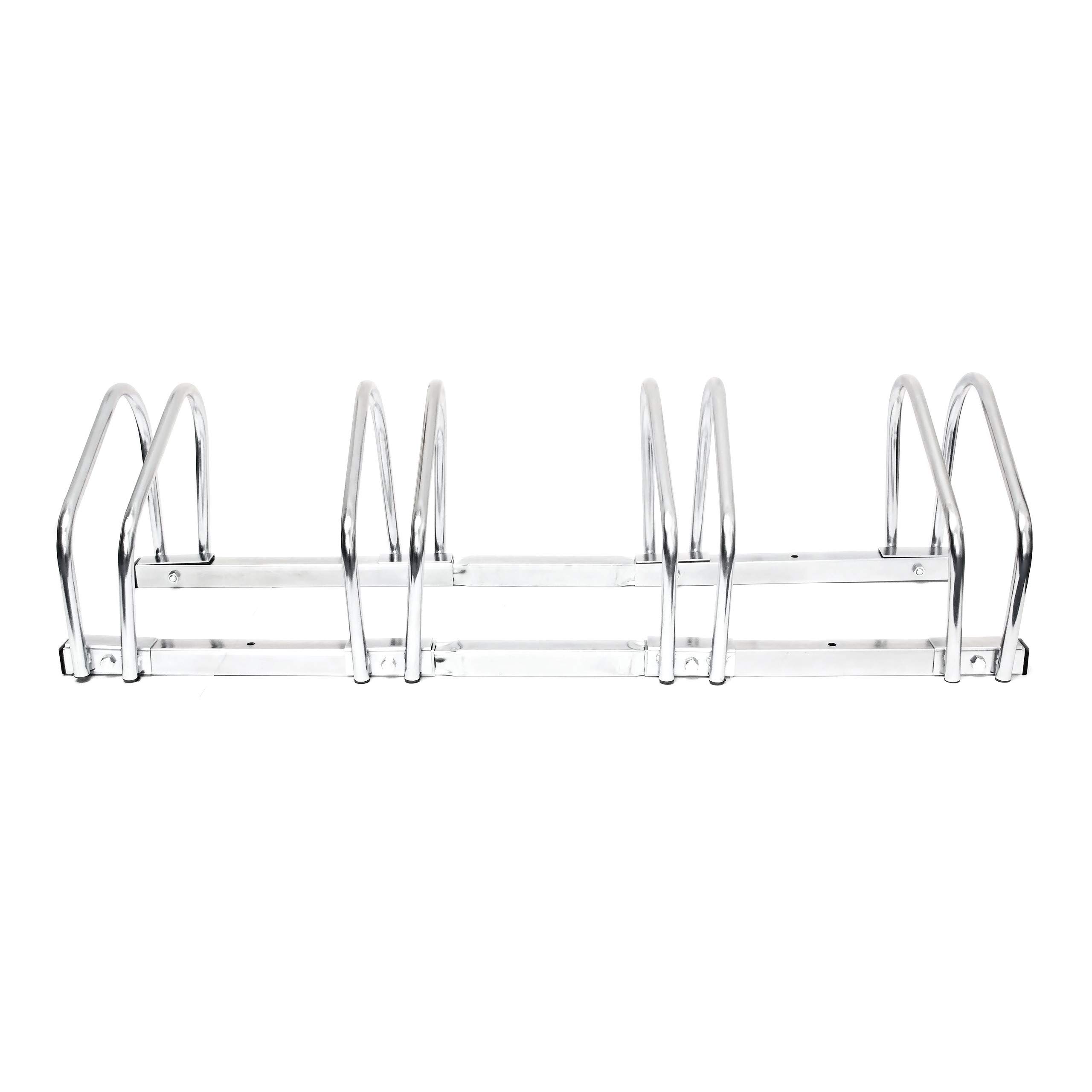 Relaxdays 2x4 Set Rastrelliera Portabici, Quadruplo, Montaggio a Pavimento, H x L x P: 26 x 100 x 32 cm, Argento