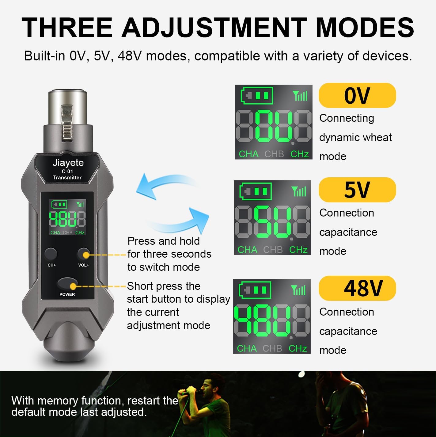 UHF Wireless XLR Transmitter & Receiver, Dynamic Microphone Adapter, 8 Hours Use Time, 16 Channels, 164 Feet Range, Dark Gray, Suitable for Bass, Guitar, Audio Mixer, PA System