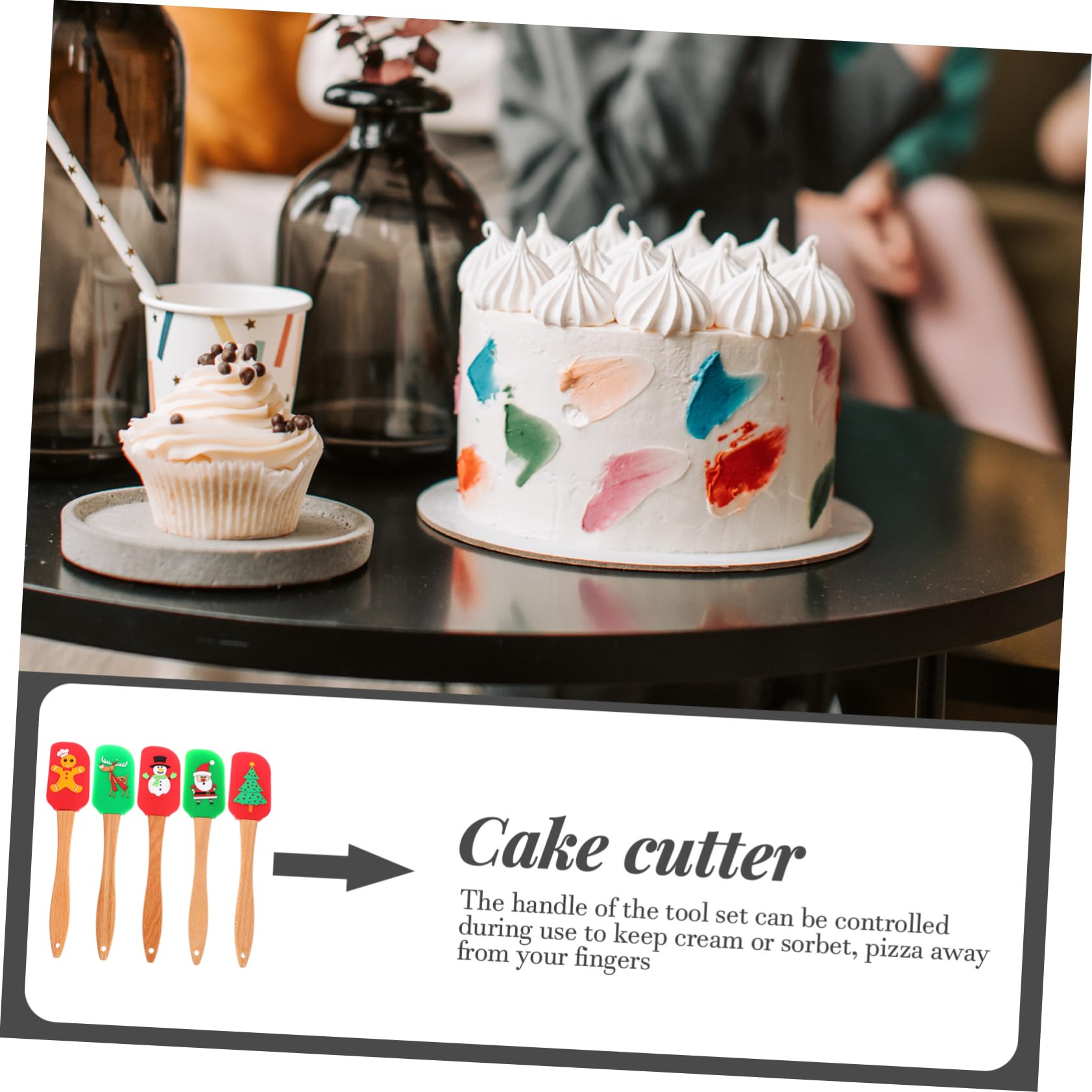 Mikinona Lot de 5 Spatules en Silicone et Bois pour Pâtisserie de Noël, Outils Ergonomiques Sûrs et Faciles à Utiliser pour Décorer et Former des Desserts Plusieurs styles