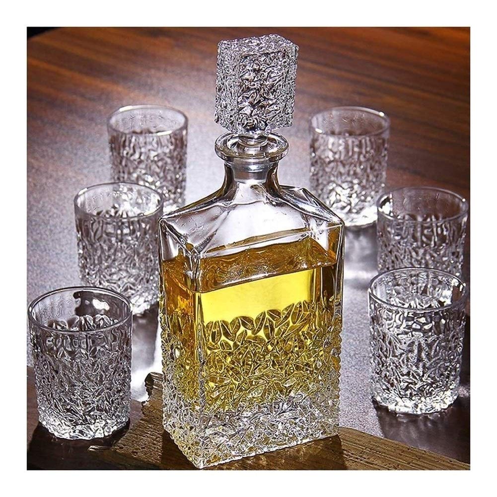 Karafka do whisky i zestaw szklanek 7-częściowy karafka do whisky i kieliszki, 850 ml i 6 szklanek 320 ml, 100% bezołowiowa karafka do whisky do alkoholu, szkockiej burbonu lub wina