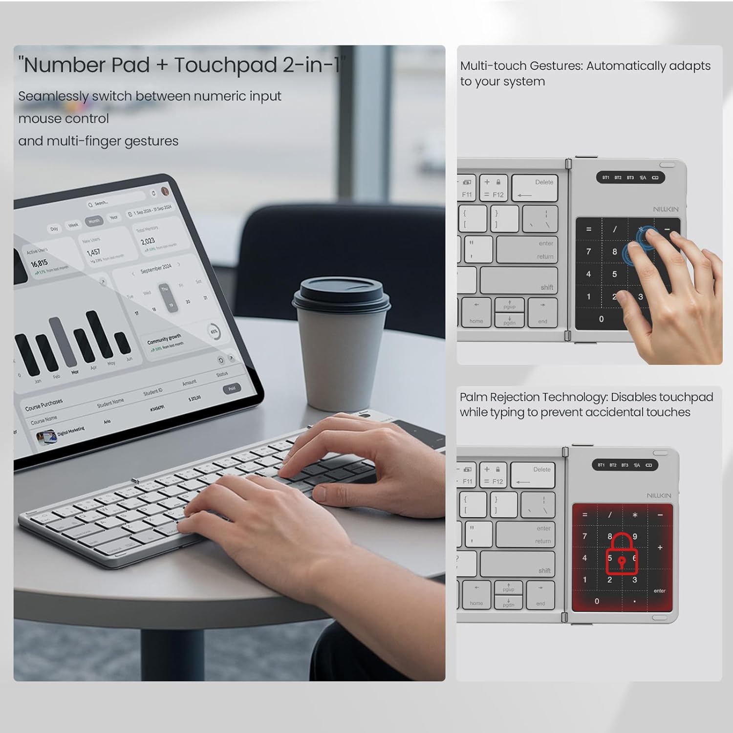 Image showing the numerical pad area functioning as a touchpad with multi-touch gestures.