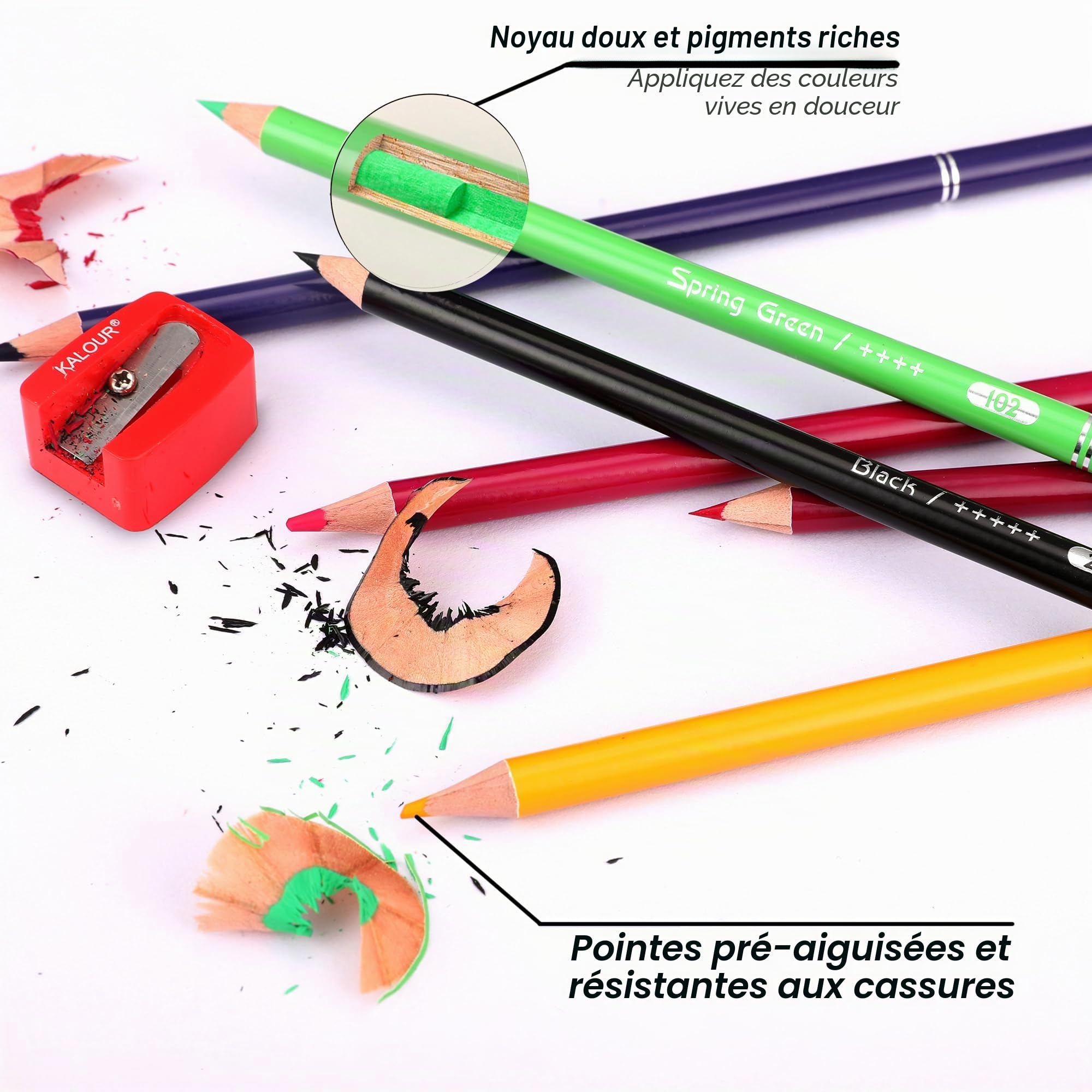 KALOUR Pro Crayons de Couleur, Ensemble de 520 Couleurs, Mine Douce pour Artistes avec des Couleurs Vibrantes, Idéal pour le Dessin, l'Ombrage, Crayons de Couleur pour Adultes, Artistes Débutants.