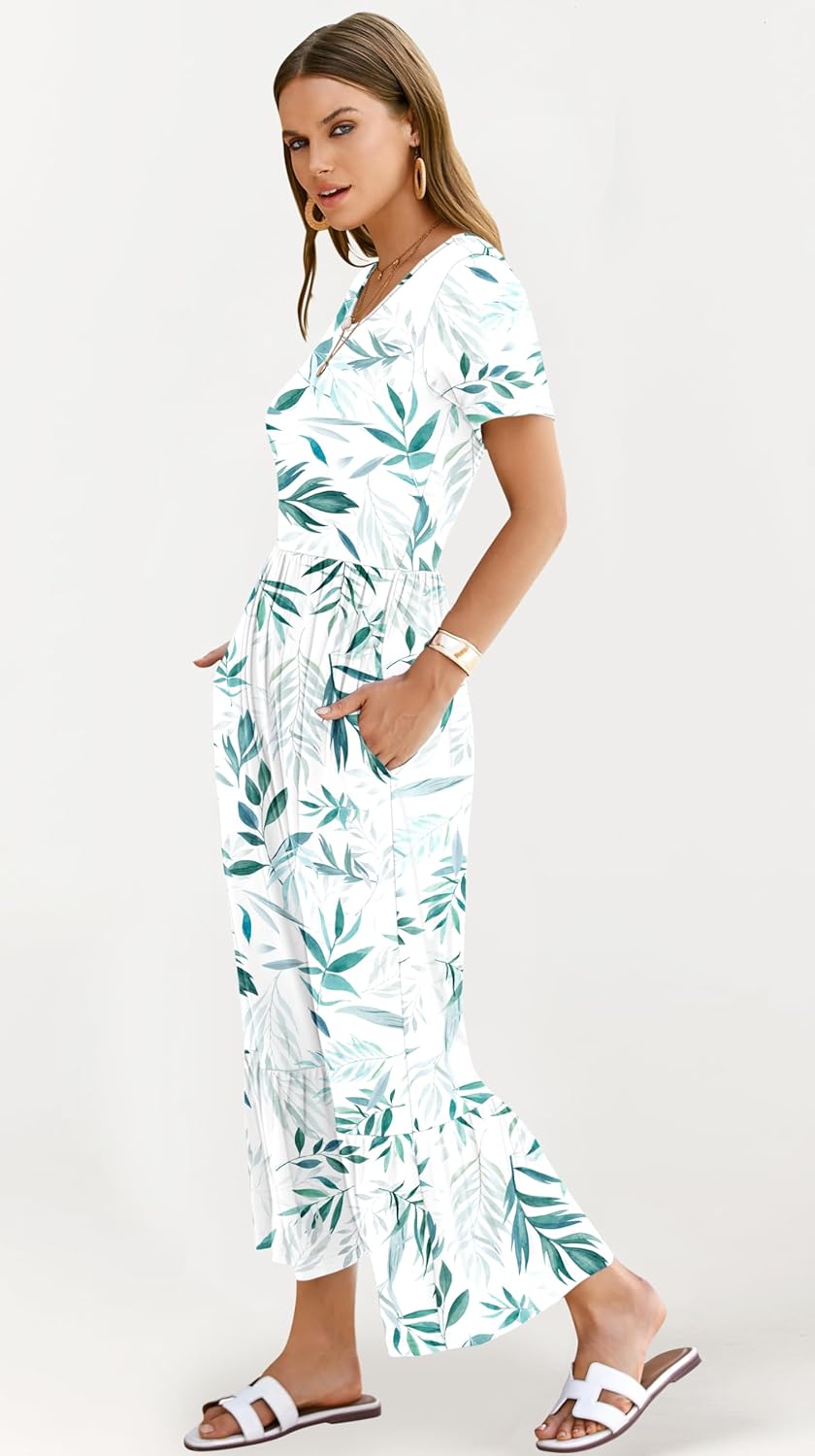 AUSELILY Womens Summer Dresses 2025 Short Sleeve Maxi Dress Crewneck Casual Sundresses with Pockets - Image 3