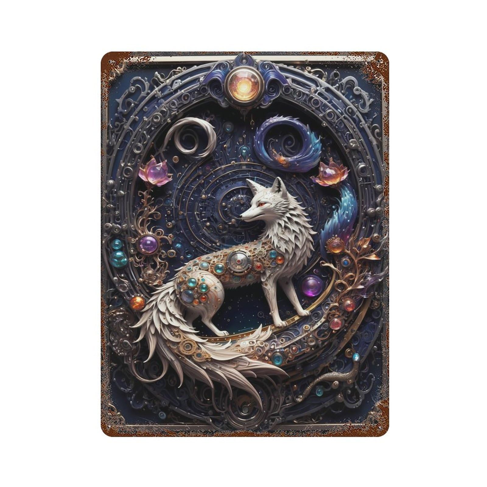 Celestial Steampunk Fox Weathered Tin Sign 15.7"x11.8", for Garage, Bar And Workshop Decor, Vintage Wall Decor
