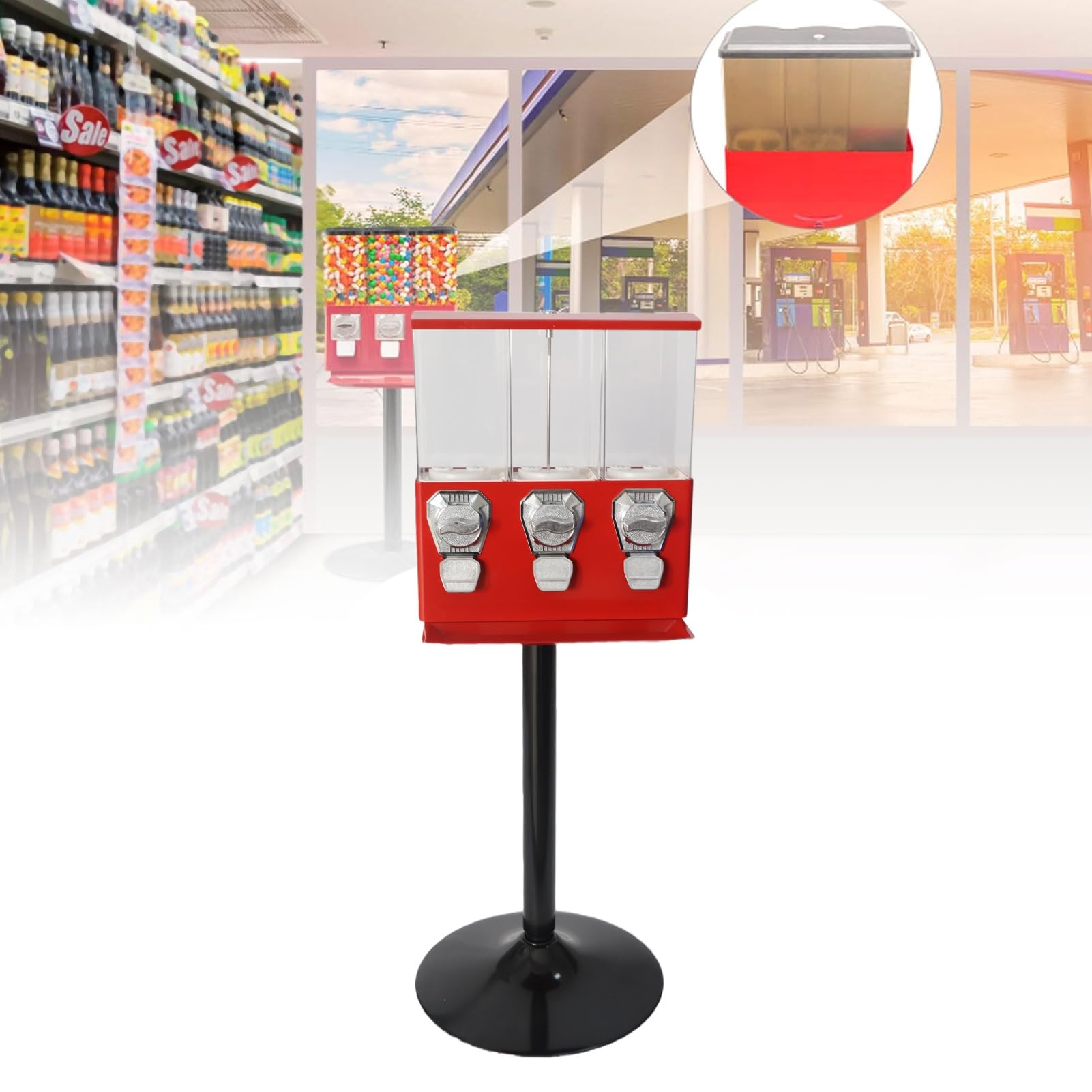 CHICIRIS Komercyjny Automat Sprzedający Słodycze z Zabezpieczeniem Przed kradzieżą i Trzema Niezależnymi Pudełkami do Powierzchni Handlowych, na Monety, 16400 G