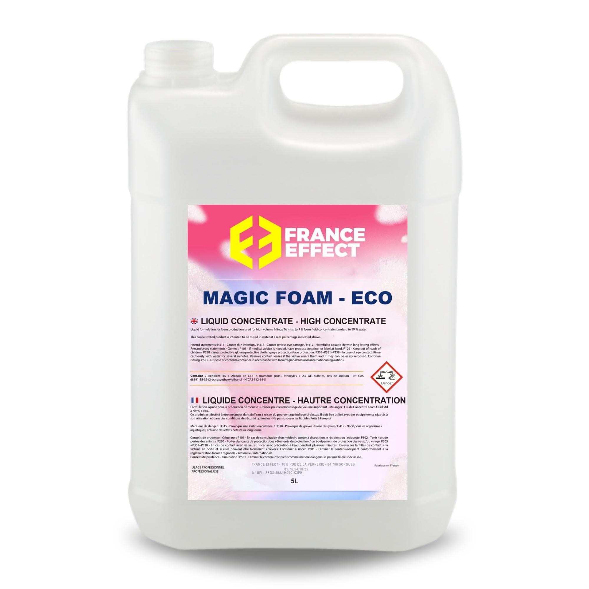 France Effect Magic Foam ECO 5L - Liquide pour machine à mousse concentré 1% de qualité supérieure, Liquide à mousse incolore, inodore et biodégradable - Fabriqué en France