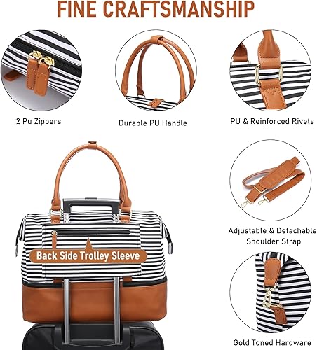 Miniatura 5 de Sucipi Bolsas de lona para mujer, bolsas de lona de viaje con compartimento para zapatos, bolsa de viaje para noche, bolsa de lona con bolsa de aseo