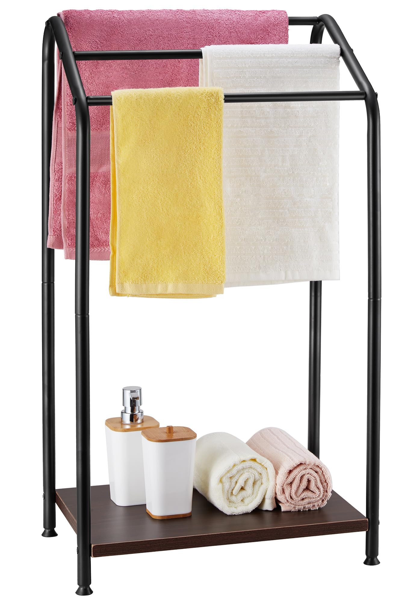 Amazon.com: Standing Towel Rack, 3 Tier Towel Racks for Bathroom  Freestanding Floor Towels Drying Holder Black Bath Towel Blanket Storage Rack  Stand for Small Bathroom, Living Room, Laundry Room, Bedroom, ALHAKIN :