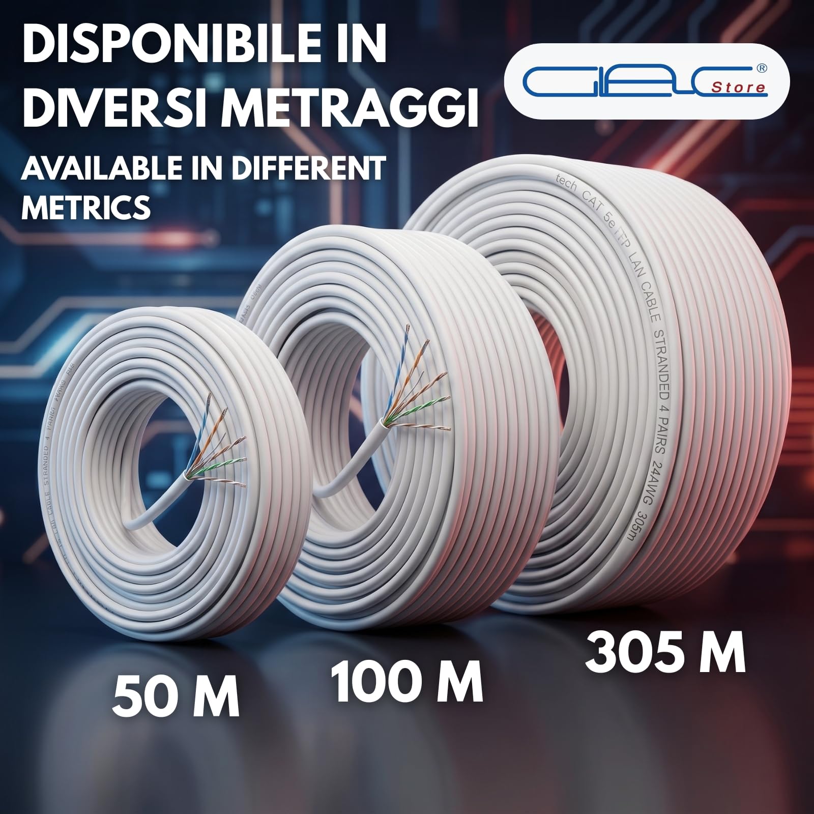 Kabel FTP Cat.6 LAN, 4 pary, miedziane przewodniki CCA, Gigabit 1000 Mb/s, dostępny w odległości 50/100/305 metrów (100,0, meters)