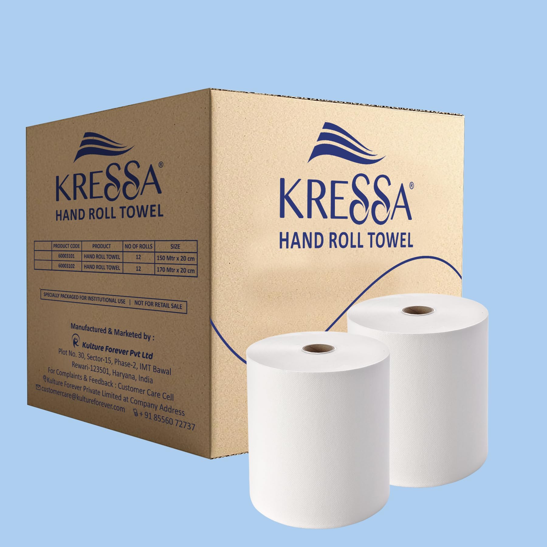 Kressa Hard Paper Towels | Highly Absorbent HRT Rolls | Fast Drying 1.4kg - 170 Metres/Roll (Pack of 2)
