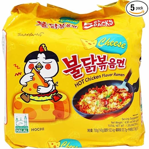 Samyang Hot Chicken Ramen Cheese Noodles, 5 X 140 grams