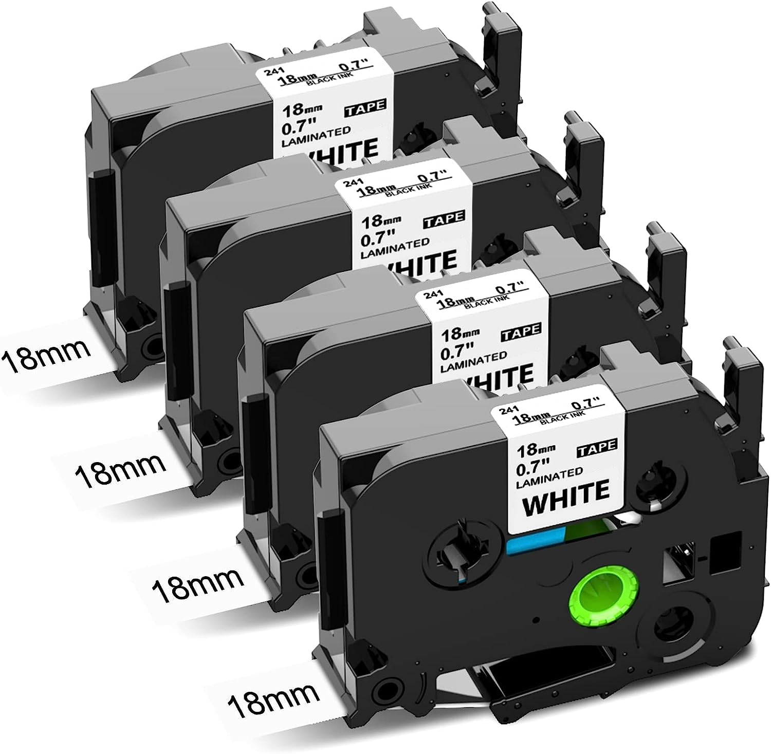 4 Pack TZe-241 TZe241 Label Tape 18mm Compatible with Brother P-Touch TZe Tape 18mm 0.7" TZ-241 Laminated White, Tz Tape 18mm Work for Brother P-Touch Label Maker PT-D400 D410 D600 image 1