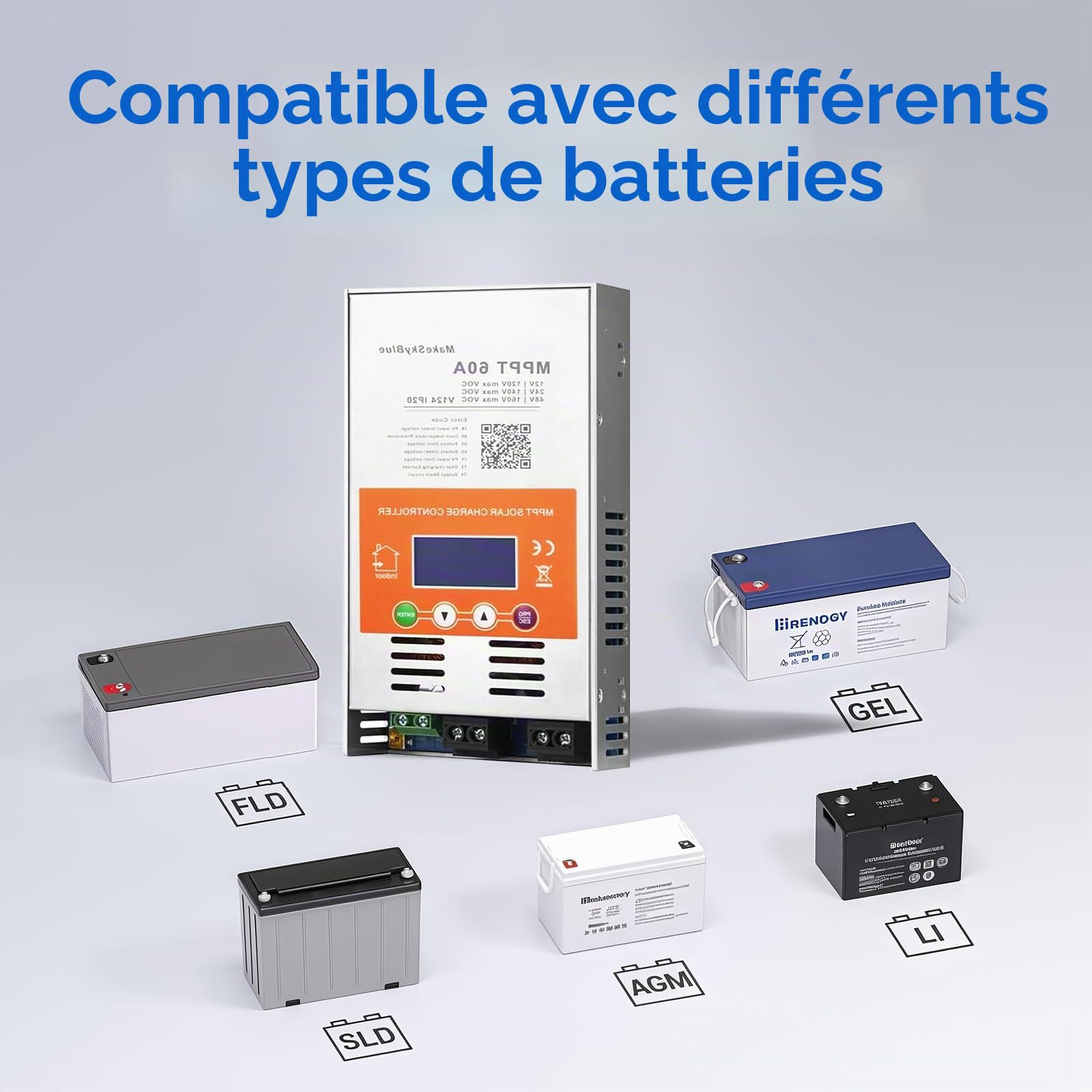 Régulateur de charge solaire MPPT 60A (WiFi) avec écran LCD