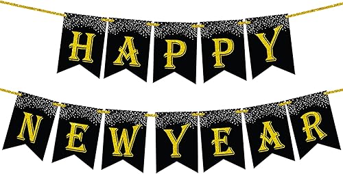 Miniatura 1 de KatchOn, Cartel de Feliz Año Nuevo – 10 pies, preencordado | Fondo dorado de feliz año nuevo, decoraciones de Año Nuevo 2026 | Telón de fondo NYE |