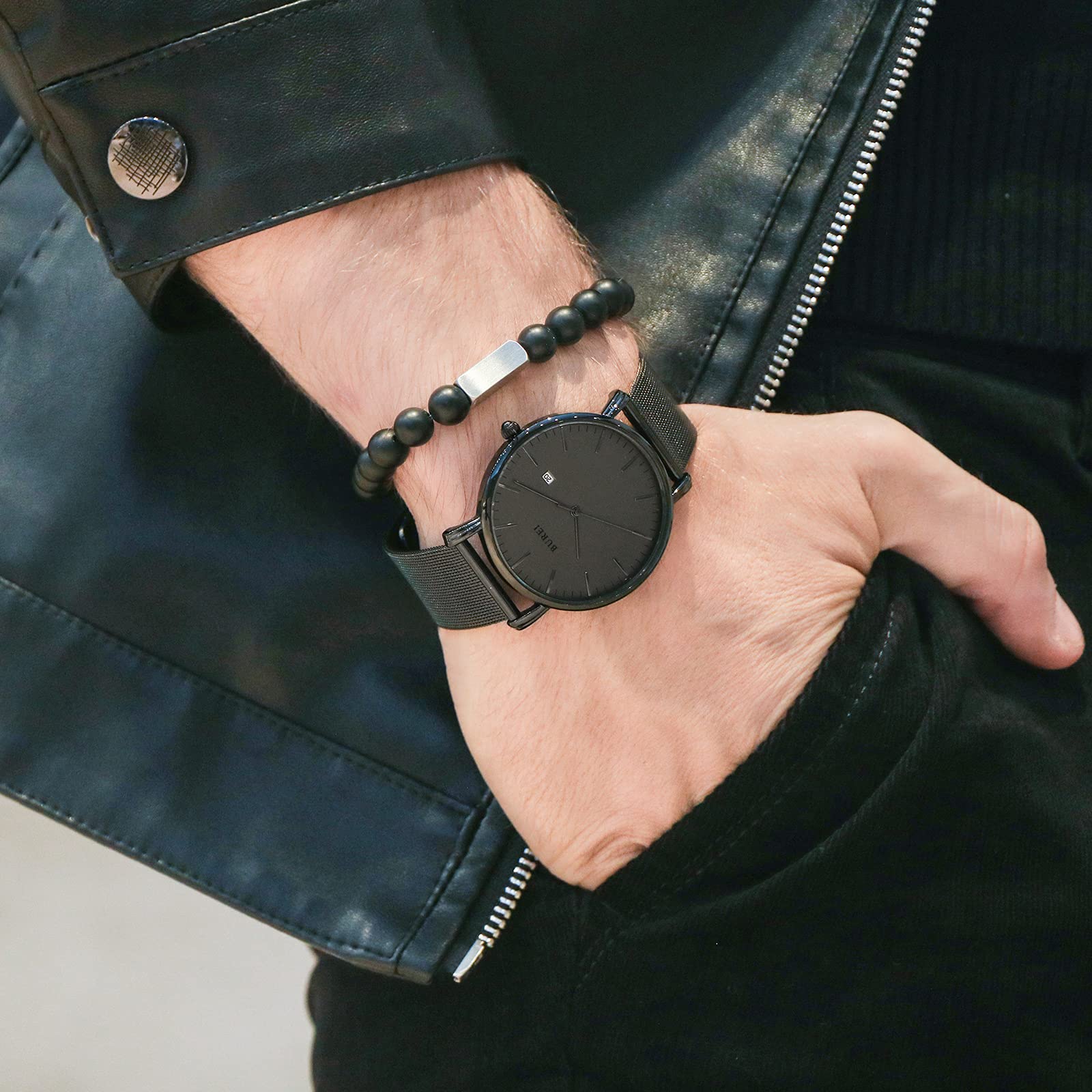 BUREI Ultra Dünne Uhren Herren mit Japanischem Quarzwerk – Nur 6,6mm Flache Armbanduhr Herren aus Edelstahl-Mesh, wasserdicht | Minimalistische Herrenuhr für Sport & Freizeit | Geschenk für Männer