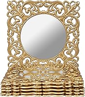 Vista 11 de MAONAME Juego de 6 platos de carga dorados de 13 pulgadas, cargador de espejo para platos llanos, cargadores de platos de plástico con borde