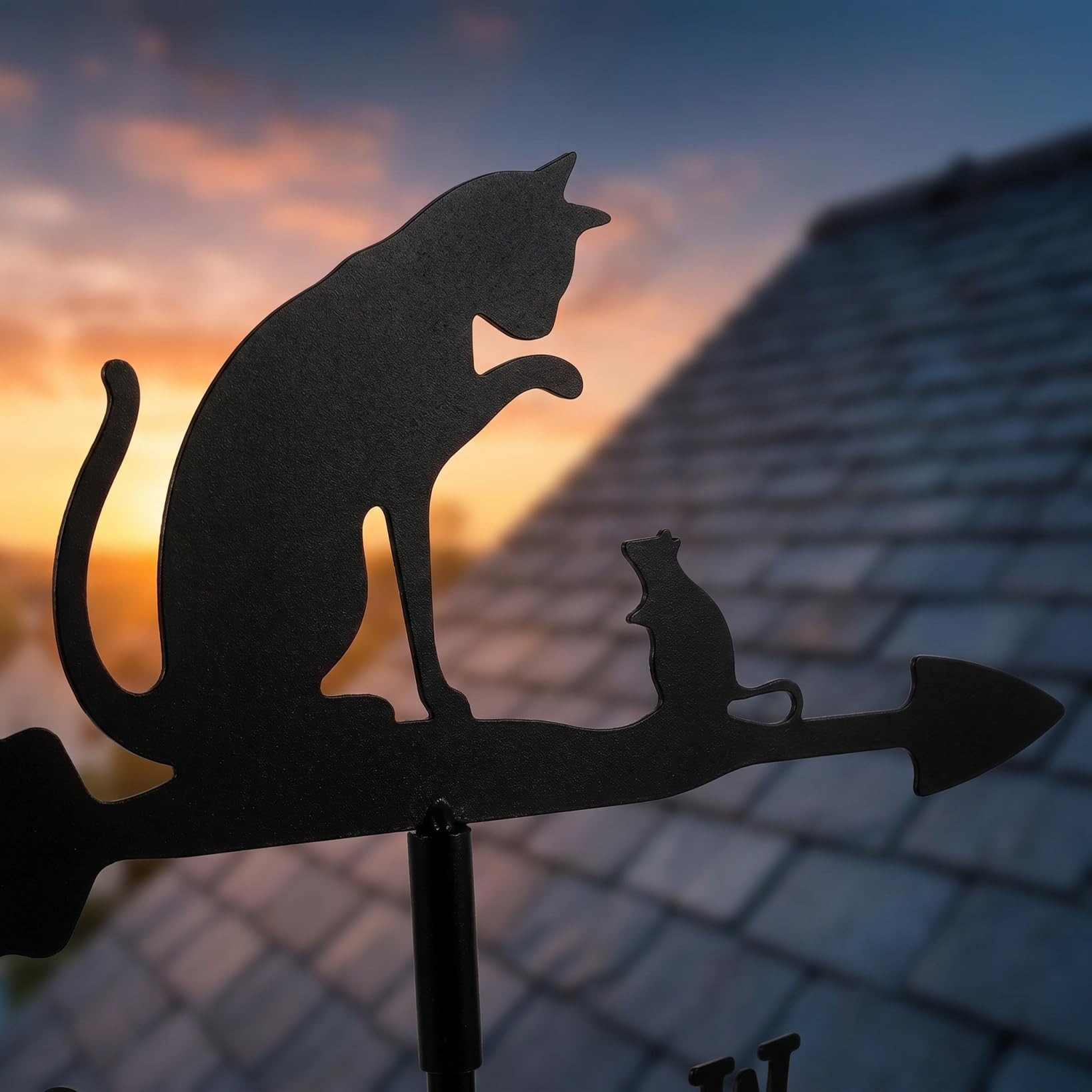 GANAZONO Girouette en Acier Inoxydable Jardin Girouette Chat Souris en Forme De Pieu Ornement Indicateur De Direction du Vent Outil pour Cour Patio Pelouse