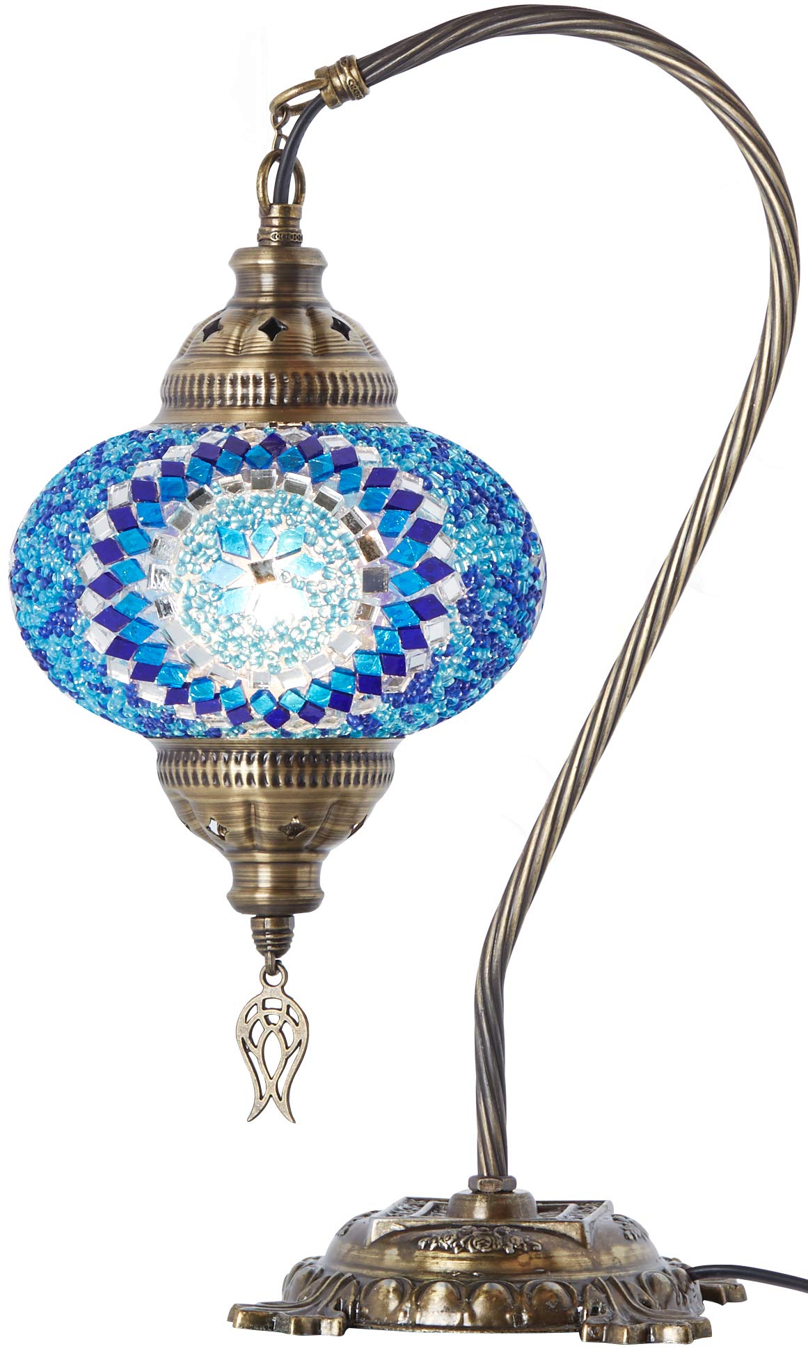 (33 Colors) DEMMEX 2019 Turkish Moroccan Mosaic Table Lamp with US Plug & Socket, Swan Neck Handmade Desk Bedside Table Night Lamp Decorative Tiffany Lamp Light, Antique Color Body (31)