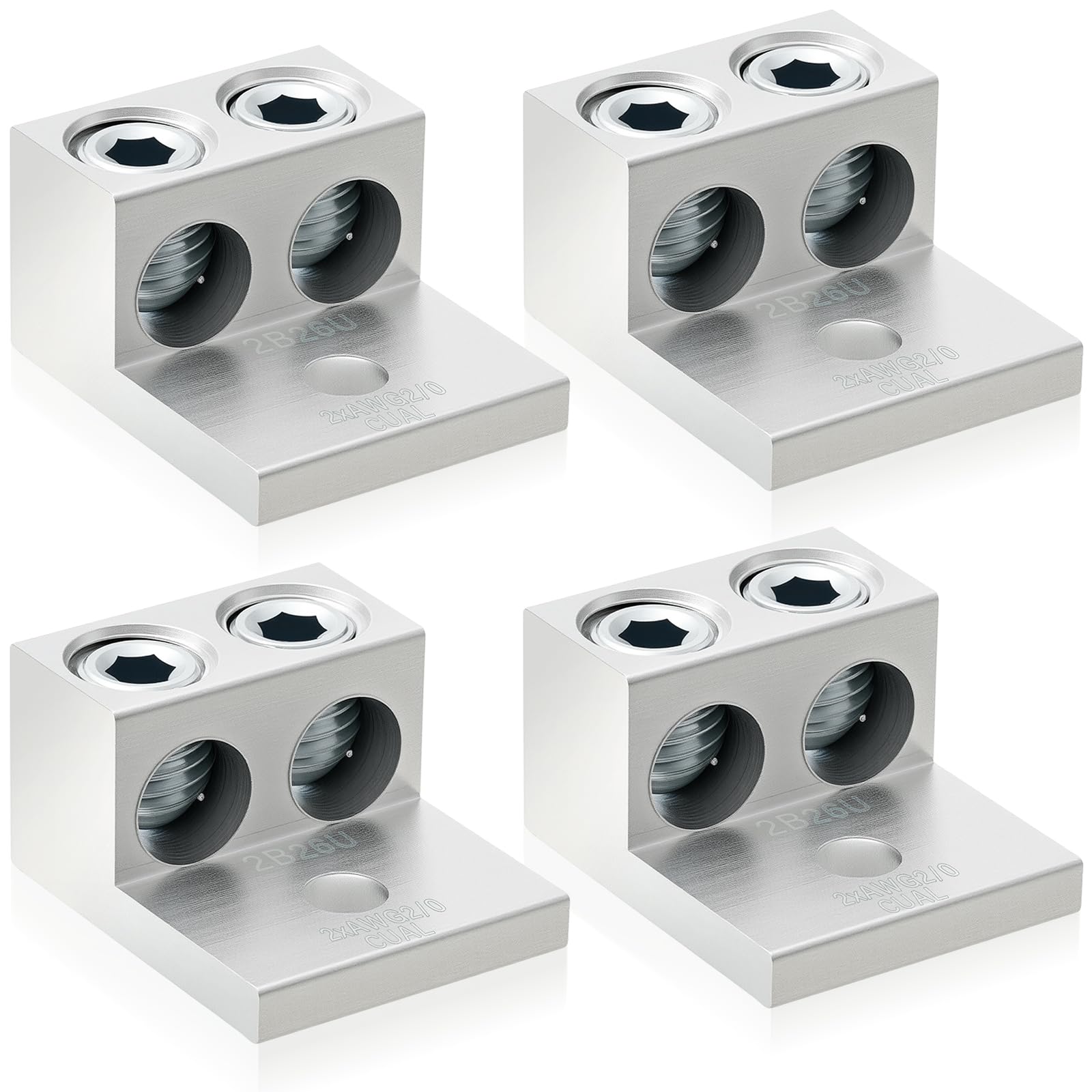 Blulu 4 Pieces Dual Aluminum Ground Lug Dual Rated Double Wire Barrel Aluminum Mechanical Lug (2/0)