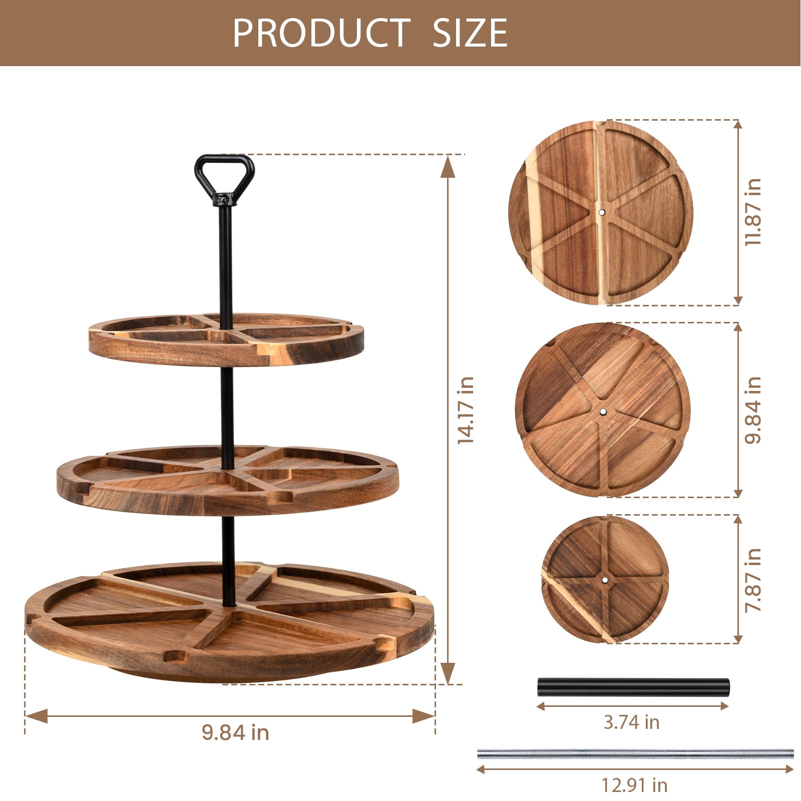 Elegant Acacia Cheese Board - 3 Tiered Serving Stand -2 Elegant Acacia Cheese Board - 3 Tiered Serving Stand -2