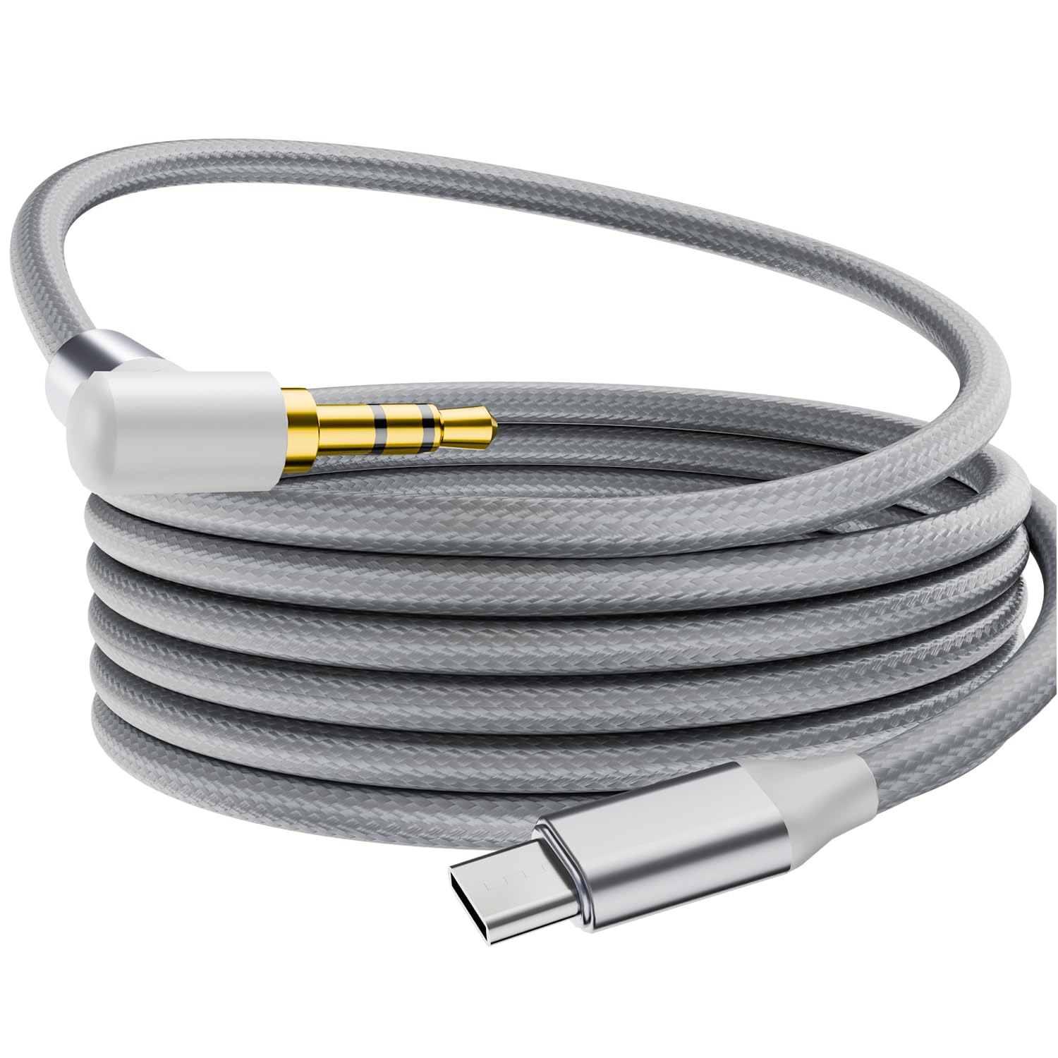 Câble USB C vers auxiliaire de 2,9 m, type C vers câble auxiliaire de 3,5 mm pour voiture, câble USB-C à 90 degrés pour casque, compatible avec iPhone 16/15/Plus/Pro/Pro Max, iPad/Pro/Air