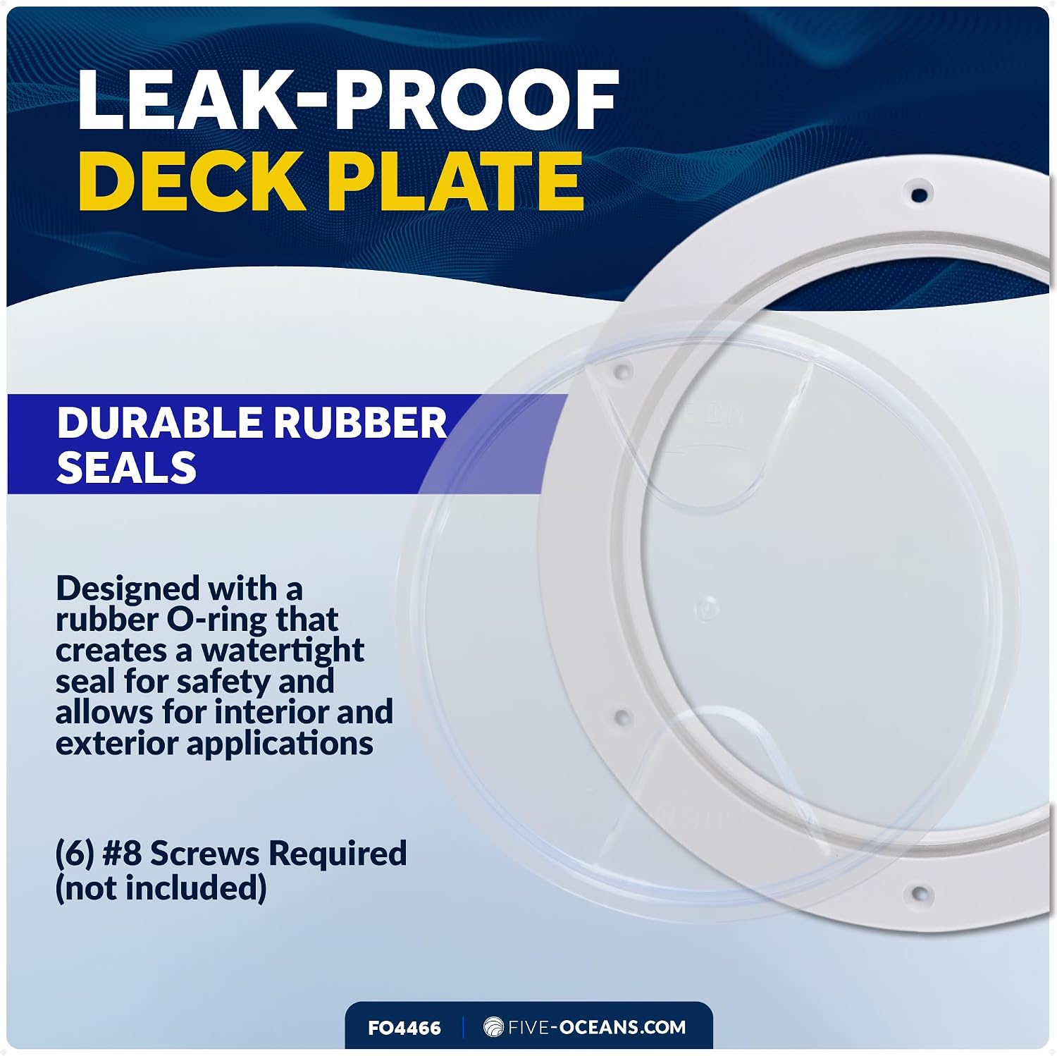 Five Oceans 8" Boat Hatch, Marine Round Inspection Deck Plate Hatch with Detachable Clear Lid, UV-Resistant ABS White Plastic, for Pontoon, Fishing Boat, Bass Boat, Yacht, RVs, Caravan - FO4466