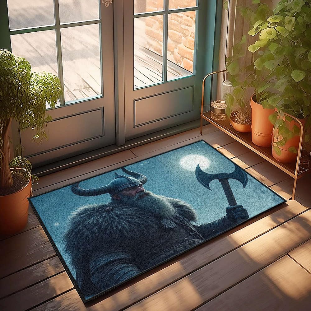 Tapis de bienvenue extérieur viking avec hache paillasson humour homme 65 cm