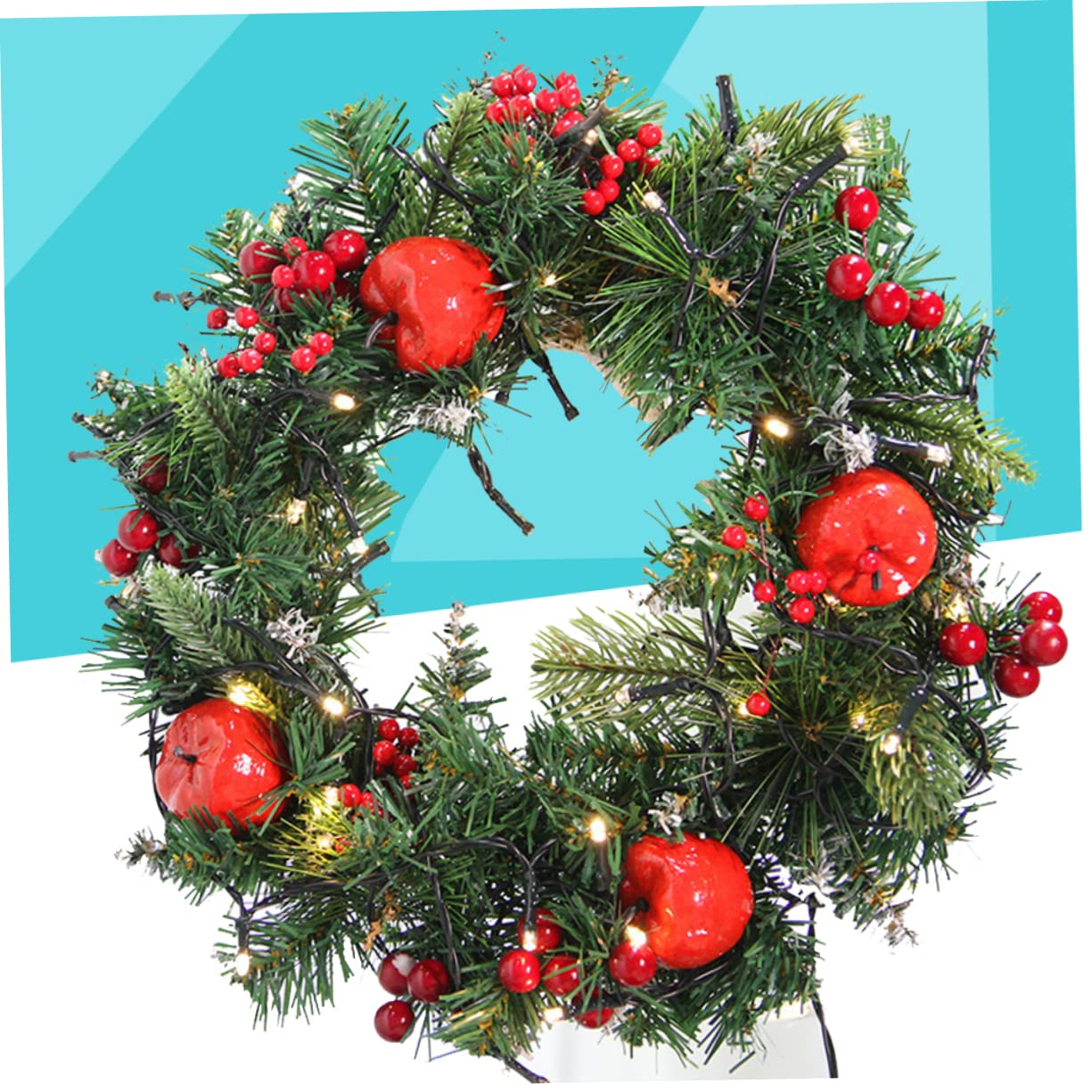 ABOOFAN 2 Pièces Couronne De Guirlande De Noël Couronne De Noël avec Lumière Couronne De Baies Artificielle Couronne De Porte De Guirlande Lumineuse avec des Lumières