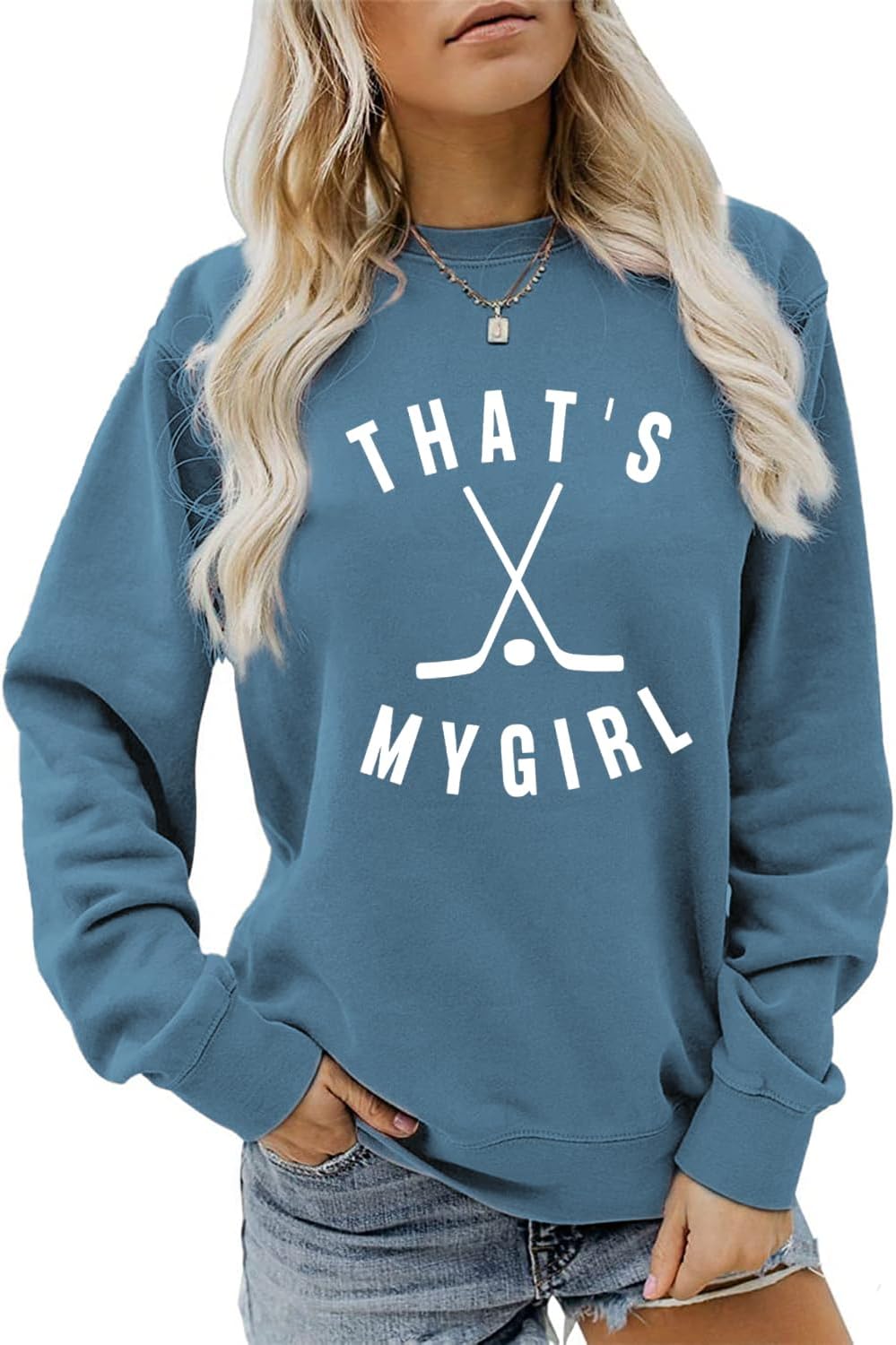 Hockey Mom Sweatshirt, That's My Girl Sweatshirt, Game Day Ice Hockey Lover Shirt Gifts Women Crewneck Pullovers Tops