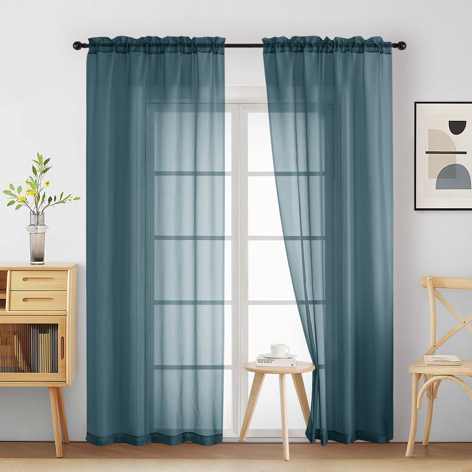 Ebesto Dusty Blue Sheer Curtains 90 Inches Long 2 Panels, Light Filtering Solid Sheer Curtains for Bedroom Living Room, Lightweight Soft Airy Voile Sheer Drapes, Dual Rod Pocket, 2x42Wx90L Inches โ image 1