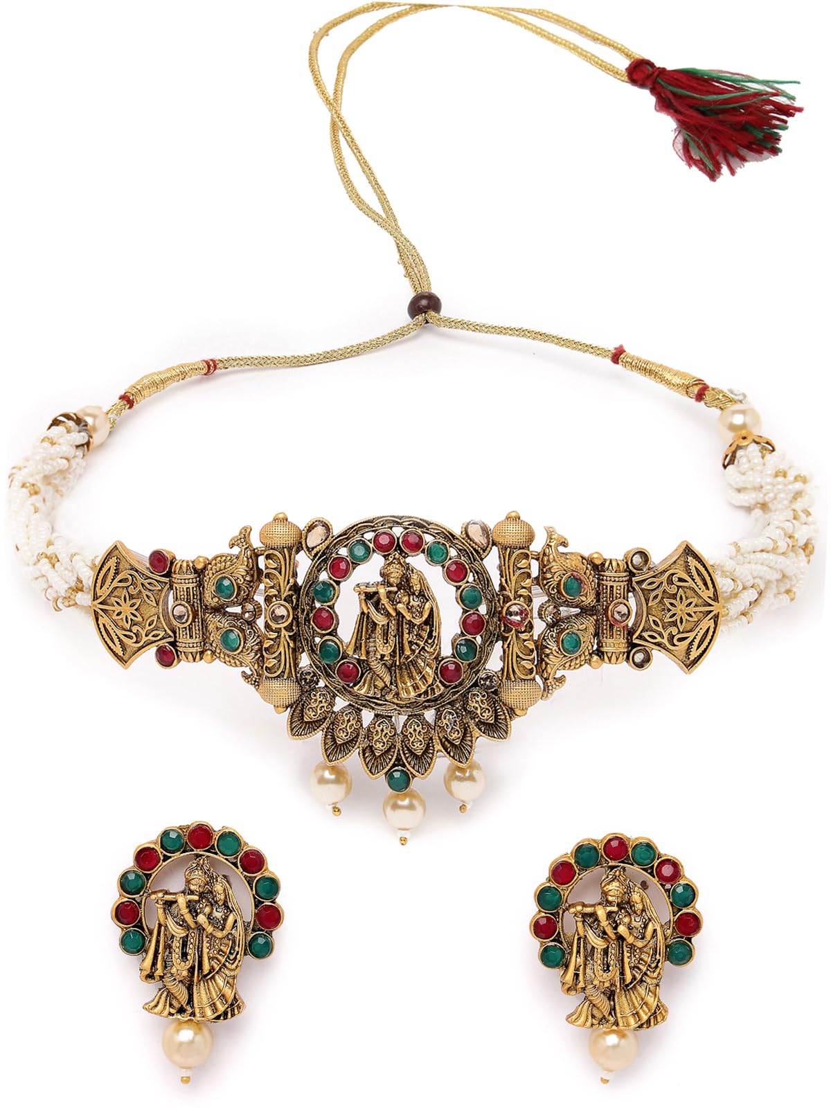 Sukkhi Innovative Temple Gold Plated Red & Green Stone Temple Choker Necklace Set With Earring | Jewellery Set For Women (NS105693) (B0CBBCZMZR) Amazon Price History, Amazon Price Tracker