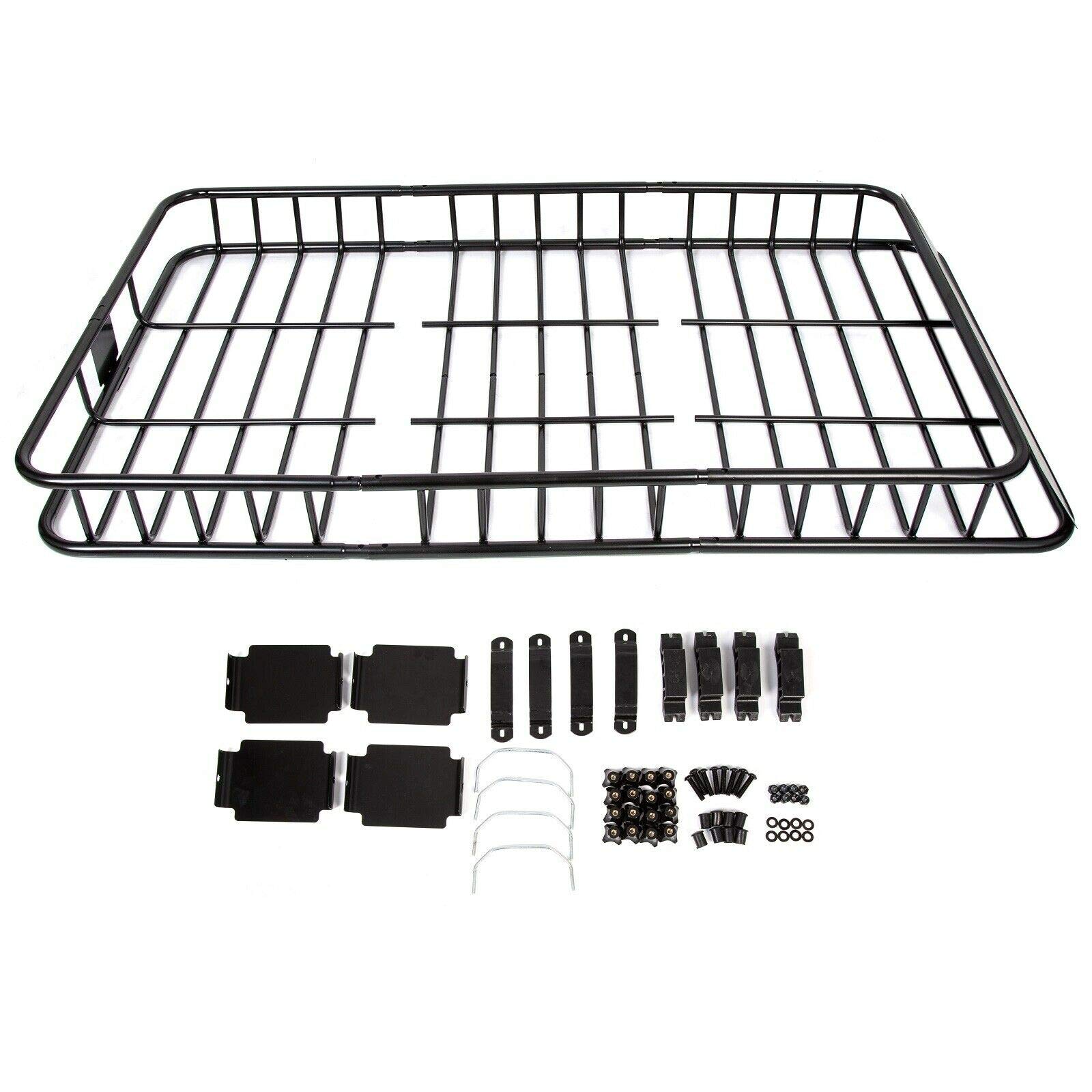 Universal Steel Roof Rack Cargo Basket - Black Coated Luggage Carrier For SUV/Truck