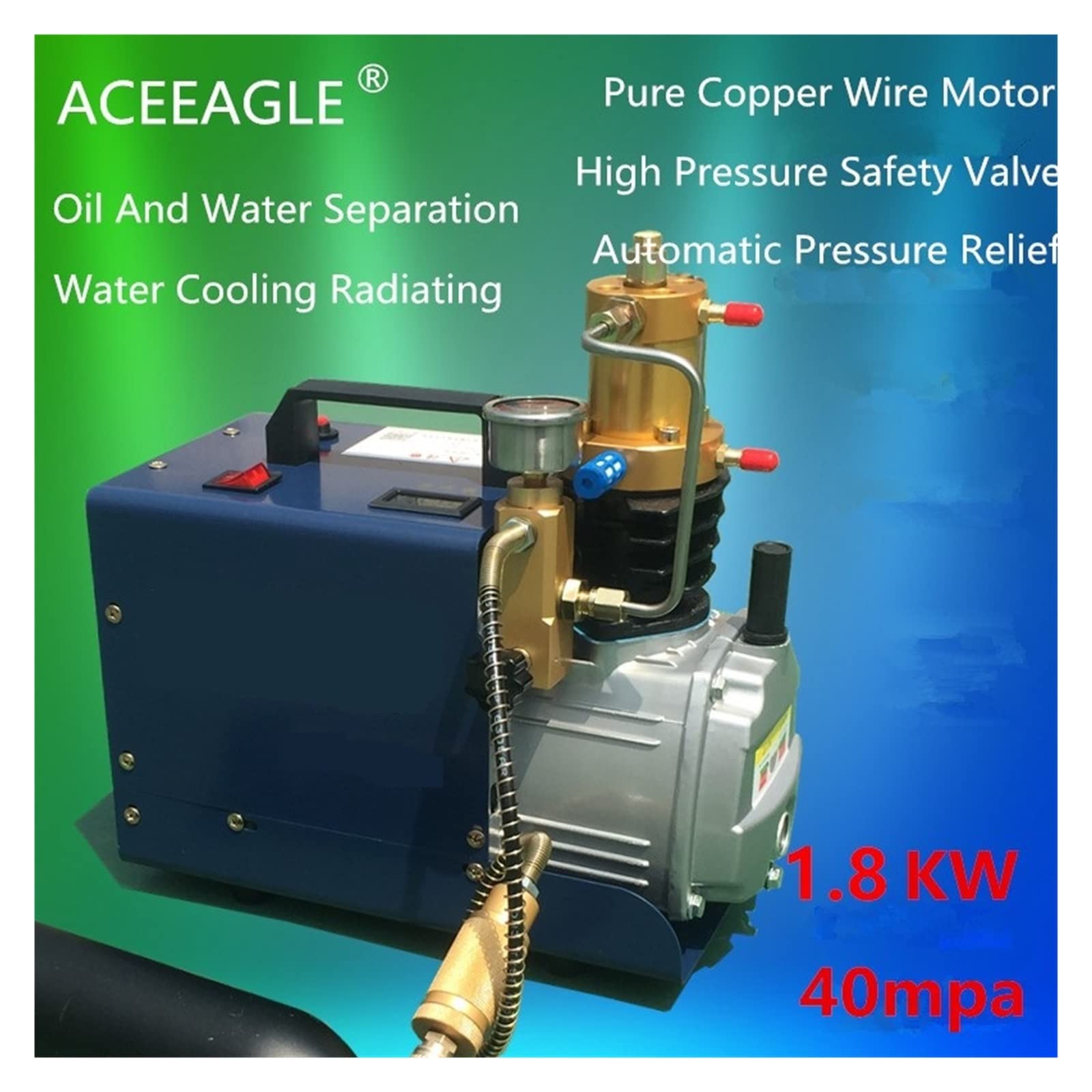1.8KW 40 Mpa elektryczna sprężarka powietrza wysokociśnieniowa pompa pneumatyczna wiatrówka PCP Inflator z wysokociśnieniowym zaworem bezpieczeństwa,Wysoka Precyzja