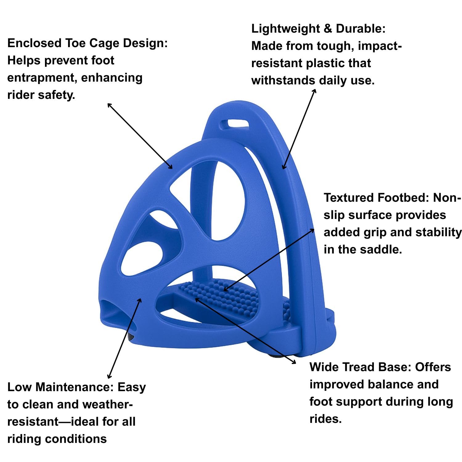 AK CagePro Étriers Légers en Plastique pour Cheval AKRS-6045-01 Bleu Royal 4.75"