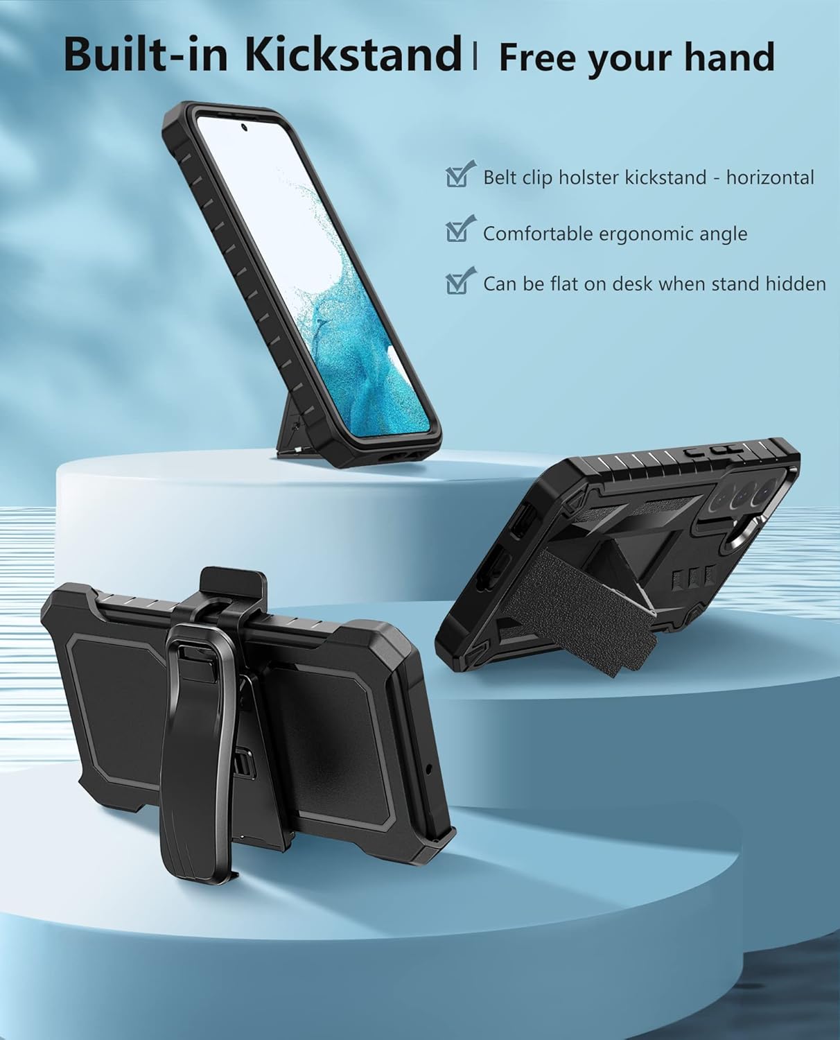 FNTCASE for Samsung Galaxy S22 Protective Case: Military Grade Protection Rugged Anti-Drop Case with Belt-Clip Holster & Kickstand - Full Shockproof Sturdy Durable Bumper Textured Cell Phone Cover