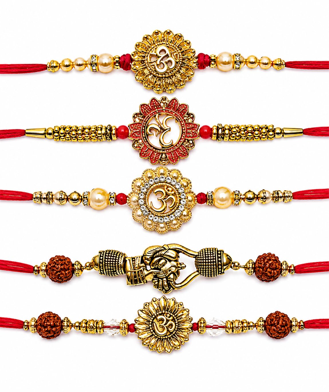 L.O.F Sacred Rakhi Thread | Traditional Decorative Rakhi for Raksha Bandhan | Pack of 5 | Premium Beaded Set with Stone Work | Traditional Raksha Bandhan Gift for Bhai-image-12