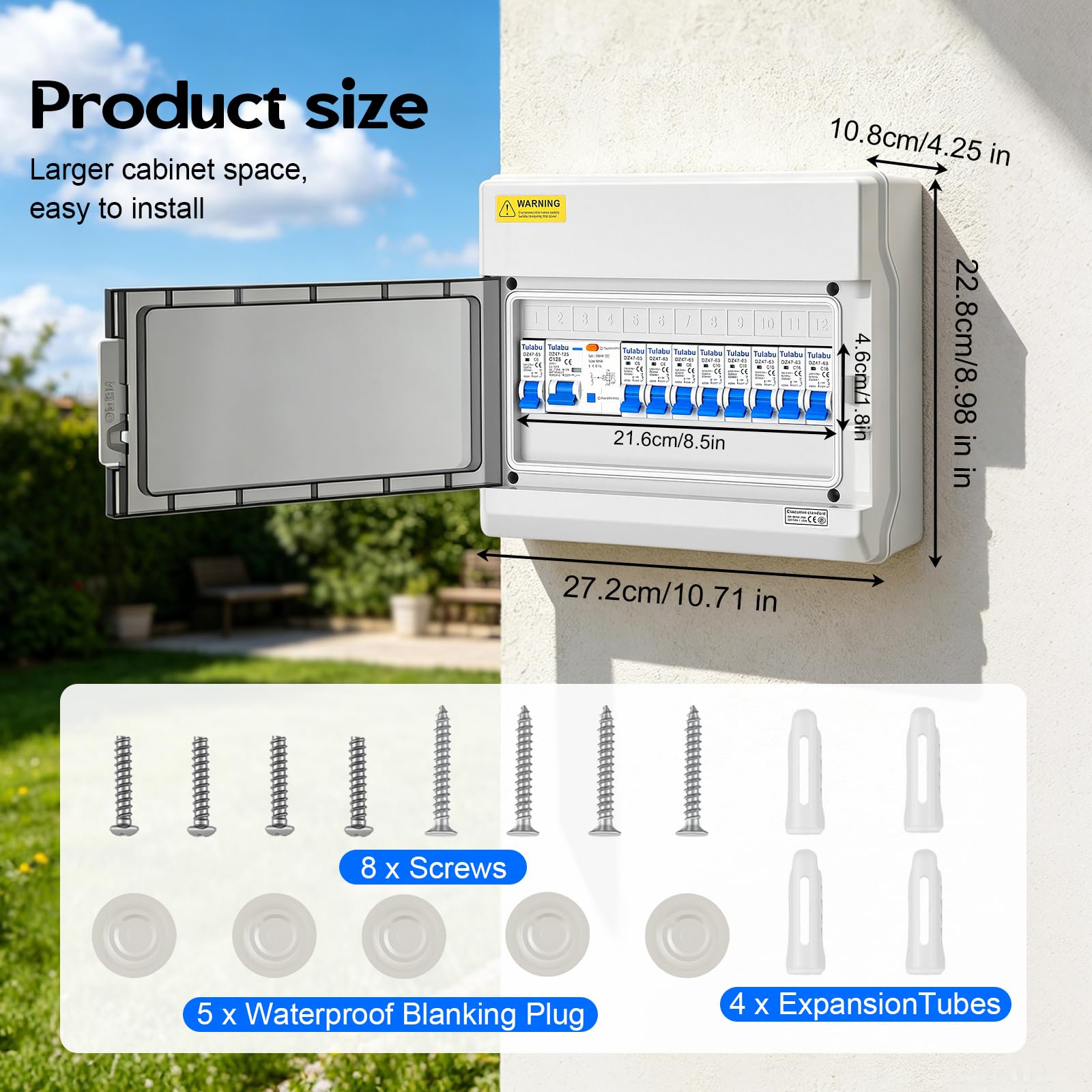 Quadro di distribuzione elettrica a parete, quadro di distribuzione con interruttore di sicurezza FI, quadro di distribuzione IP65 per casa/ufficio/centro commerciale, interruttore di corrente 125 A