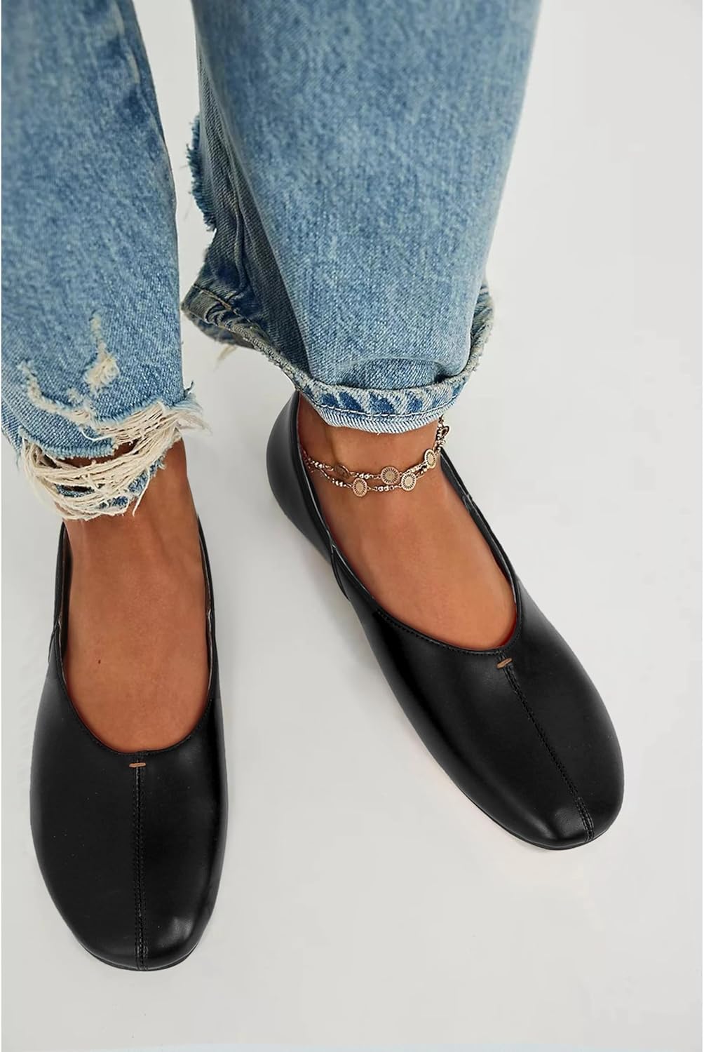 Women Studded Suede Ballet Flats Round Toe Slip on Leather Flats Comfortable Dress Casual Walking Flat Shoes - Image 2