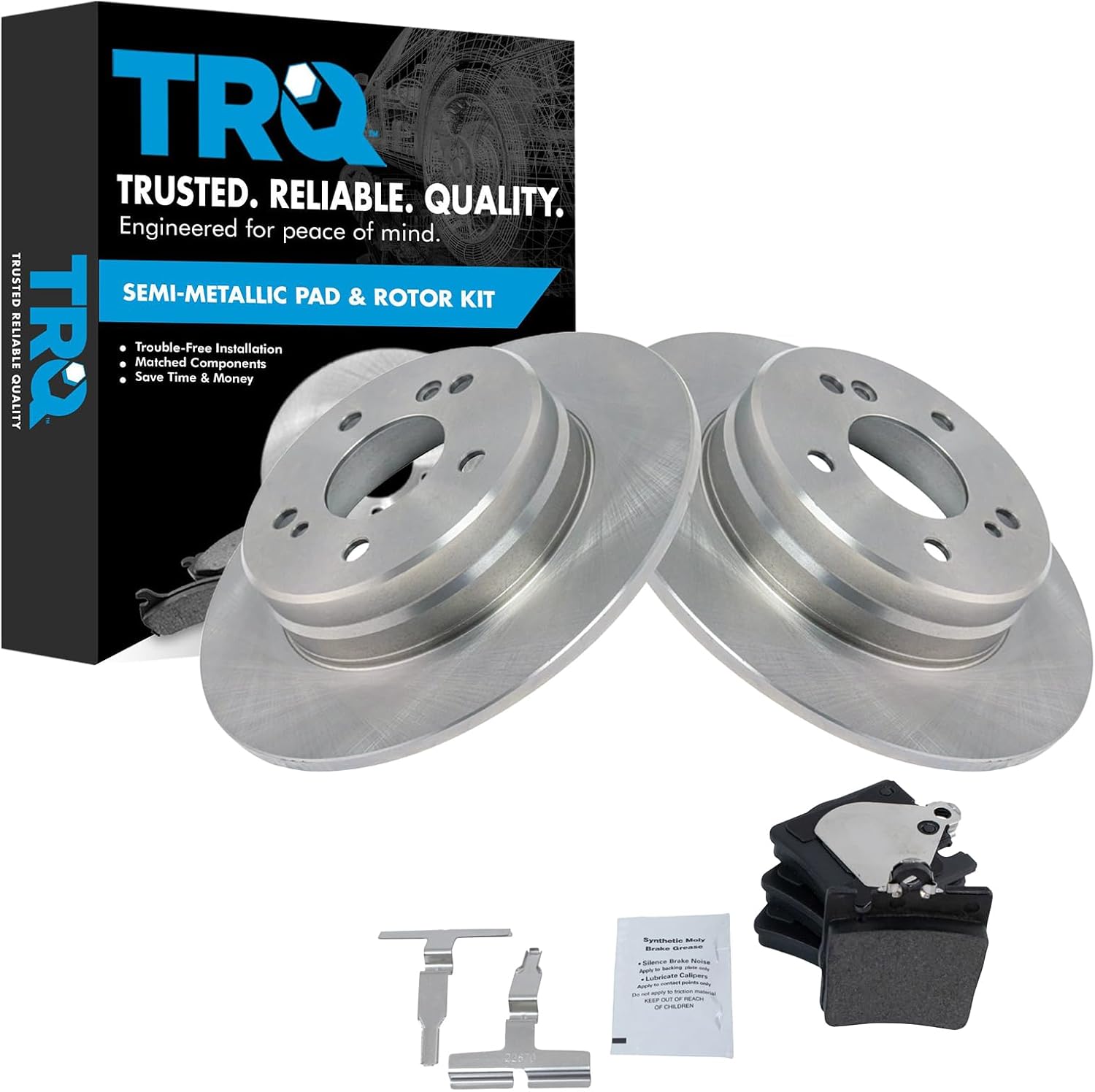TRQ Rear Brake Pad & Rotor Kit Semi-Metallic Compatible with Chrysler Mercedes-Benz