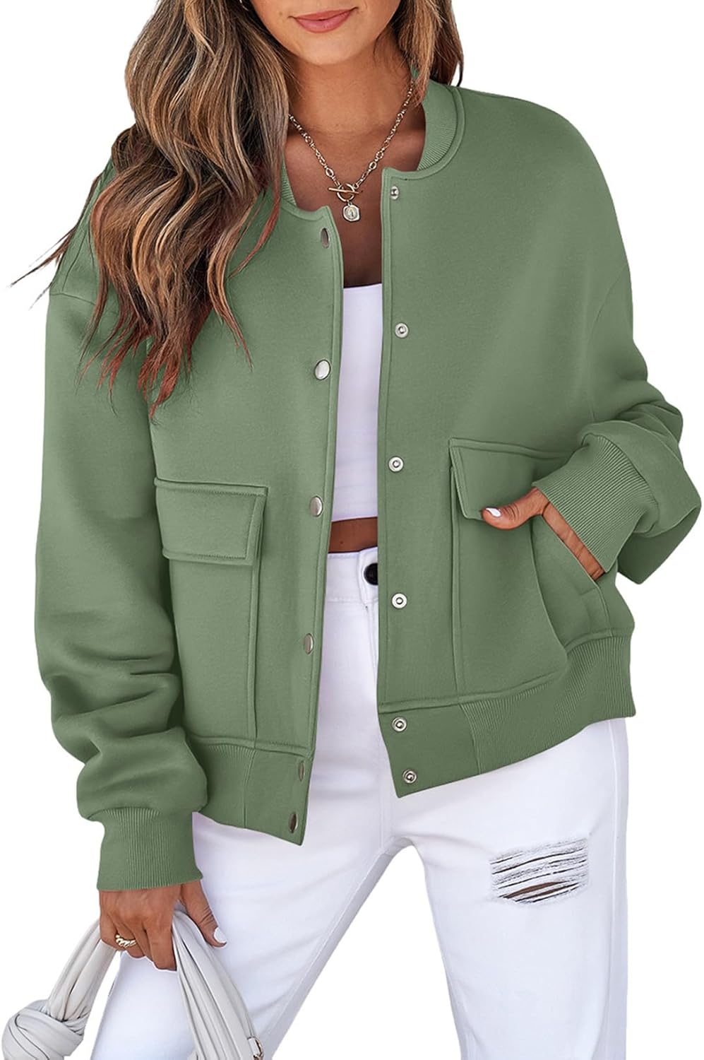 EVALESS Womens Jacket 2025 Fall Winter Long Sleeve Stand Collar Shacket with Side Pocket Lightweight Coat