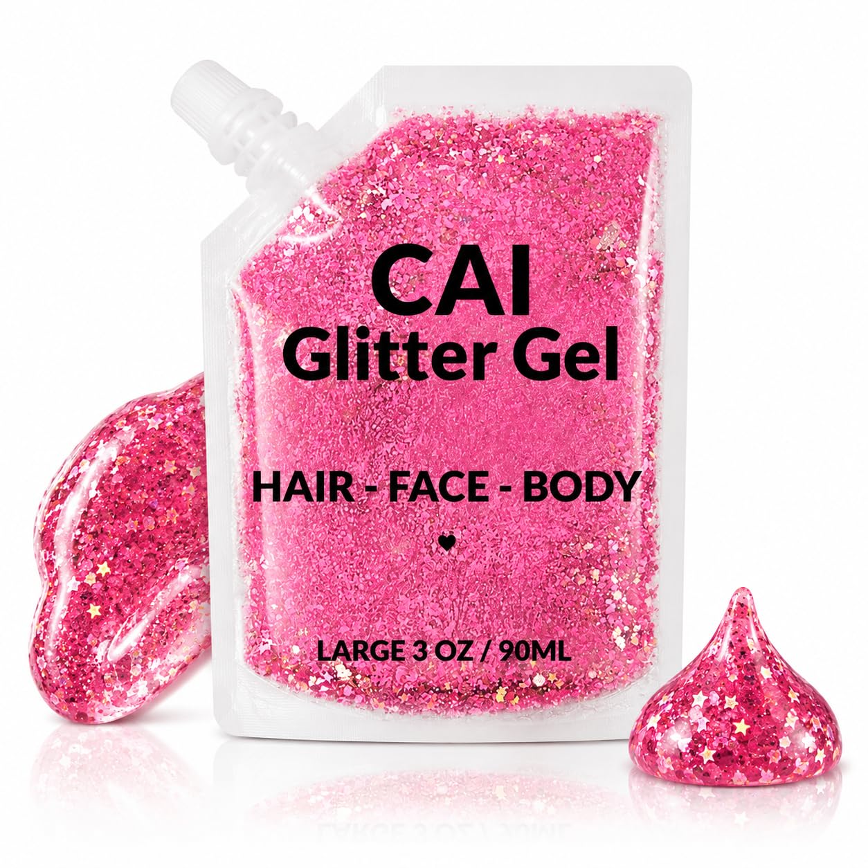Body Glitter Gel- Face, Body & Hair (1 Pk Pink) Chunky Iridescent Holograph Stars & Moon, 3 oz | Cosmetic-Grade Makeup, Apply Without Glue, Easy to Take Off & Keep Skin Clean - for Concerts, Raves