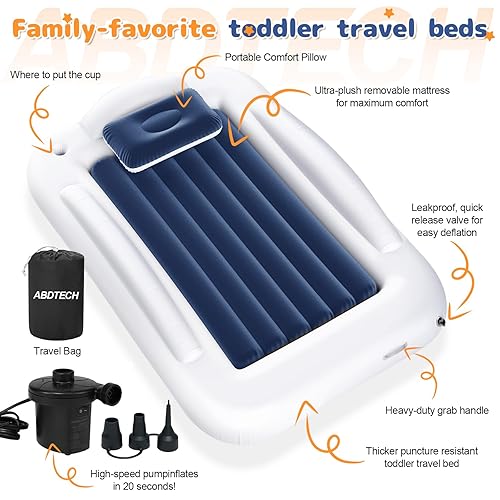 Miniatura 7 de Cama inflable de viaje para niños pequeños Cama de viaje portátil para niños pequeños con lados de seguridad, juego completo de colchón de aire