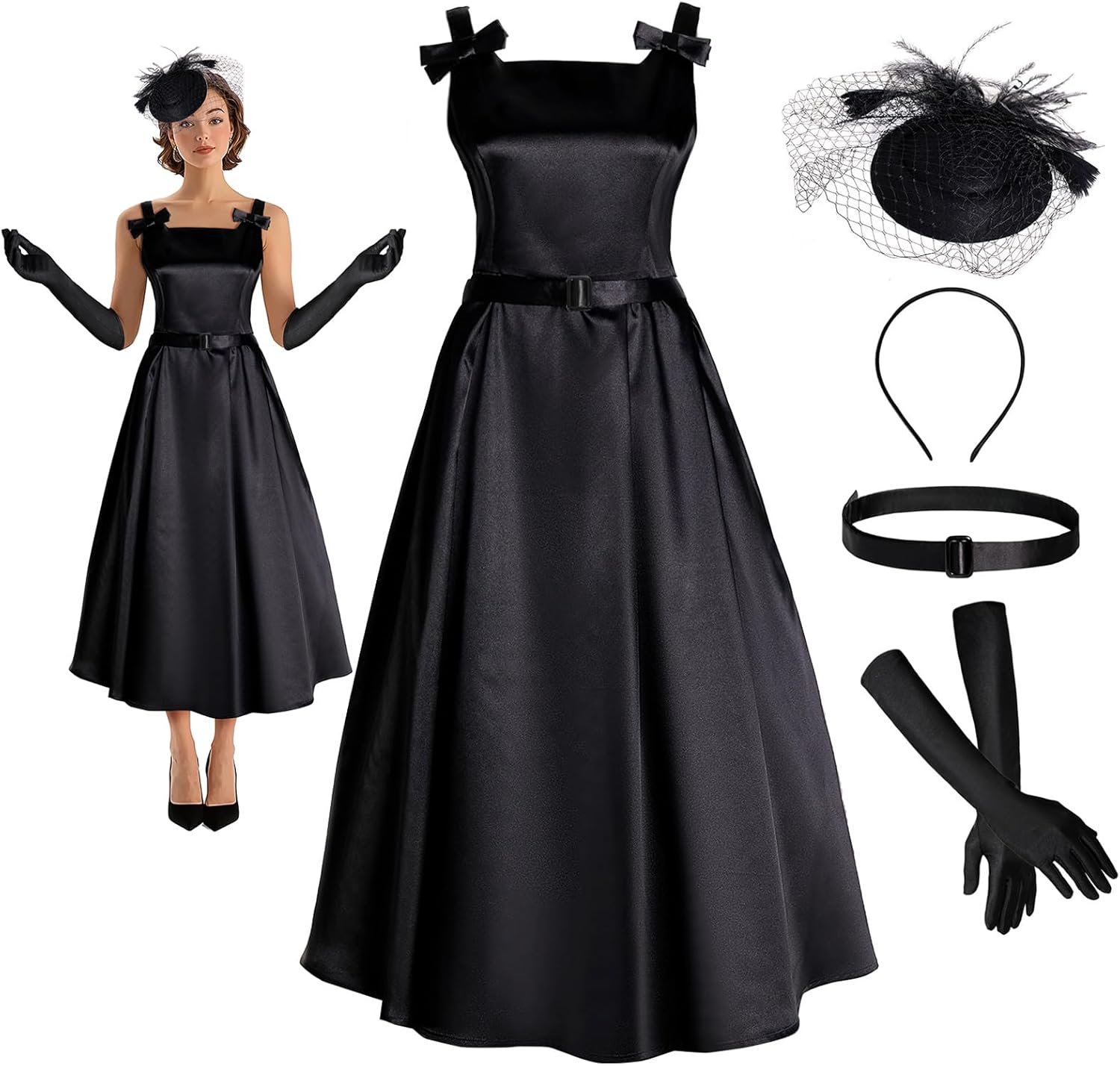 Women's 1950s Audrey Hepburn Style dress Vintage Swing Cocktail Dresses Tea Party Outfits