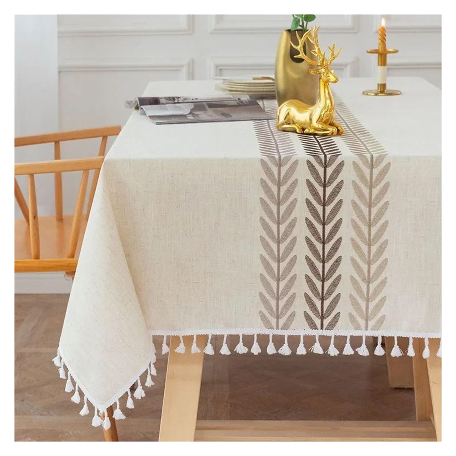 Mzsklw Coffee Willow Leaf Waterproof Tablecloth Rustic Embroidery Tablecloths Cotton Linen Pattern Rectangle Waterproof Table Covers For Kitchen Living Room Decor(,140X300cm 1Pc)