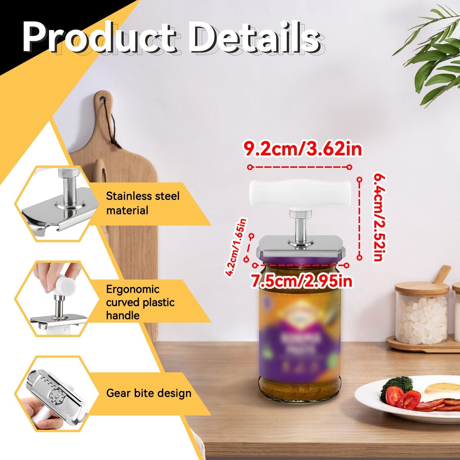 Ouvre-bocal Réglable à Sangle Caoutchouc - Pour Mains Faibles, Arthrite - Ouvre Couvercles De 1,3 à 8,9 Cm - Sans Effort, Avec Levier