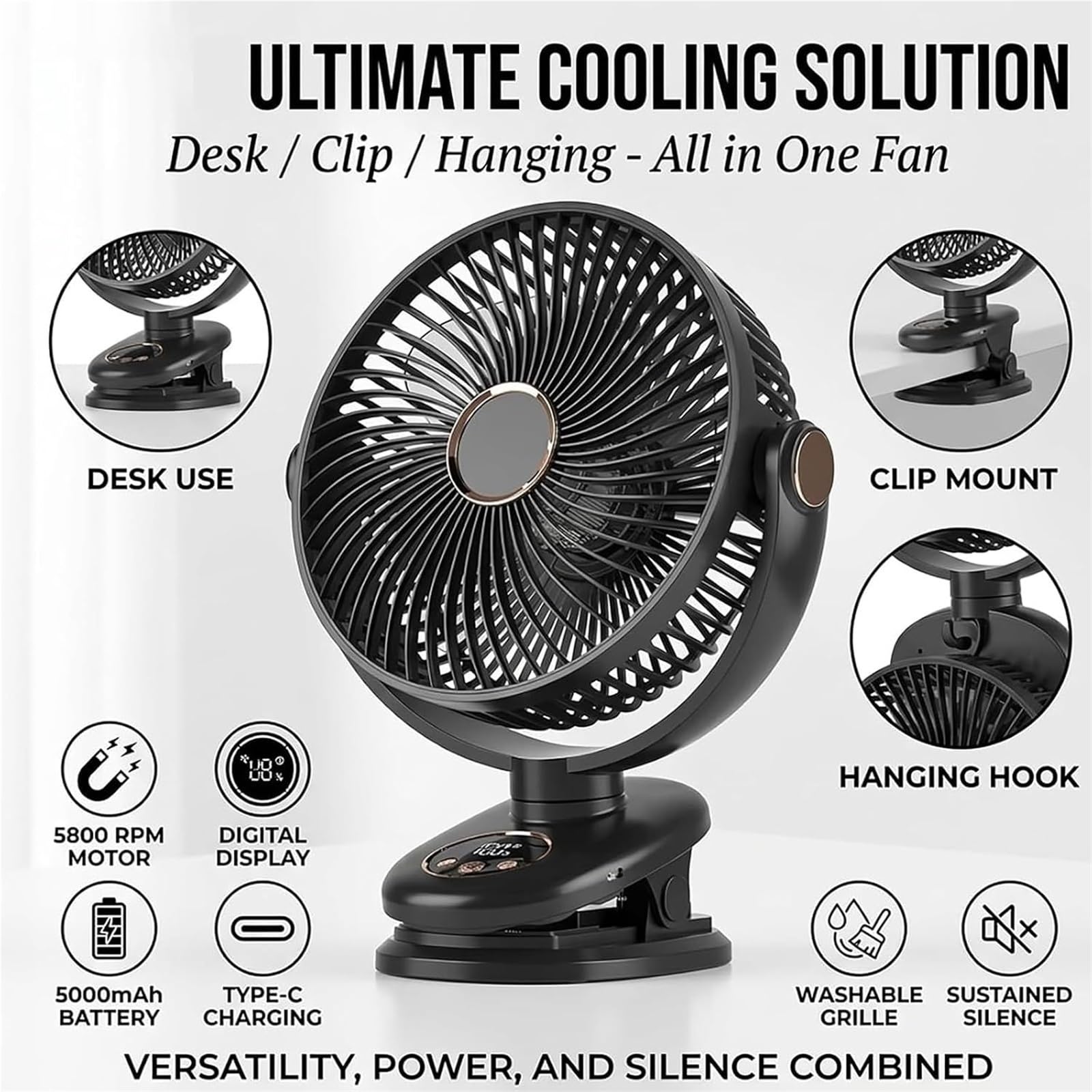 Generico Ventilatore Portatile a Clip con Display Digitale a LED